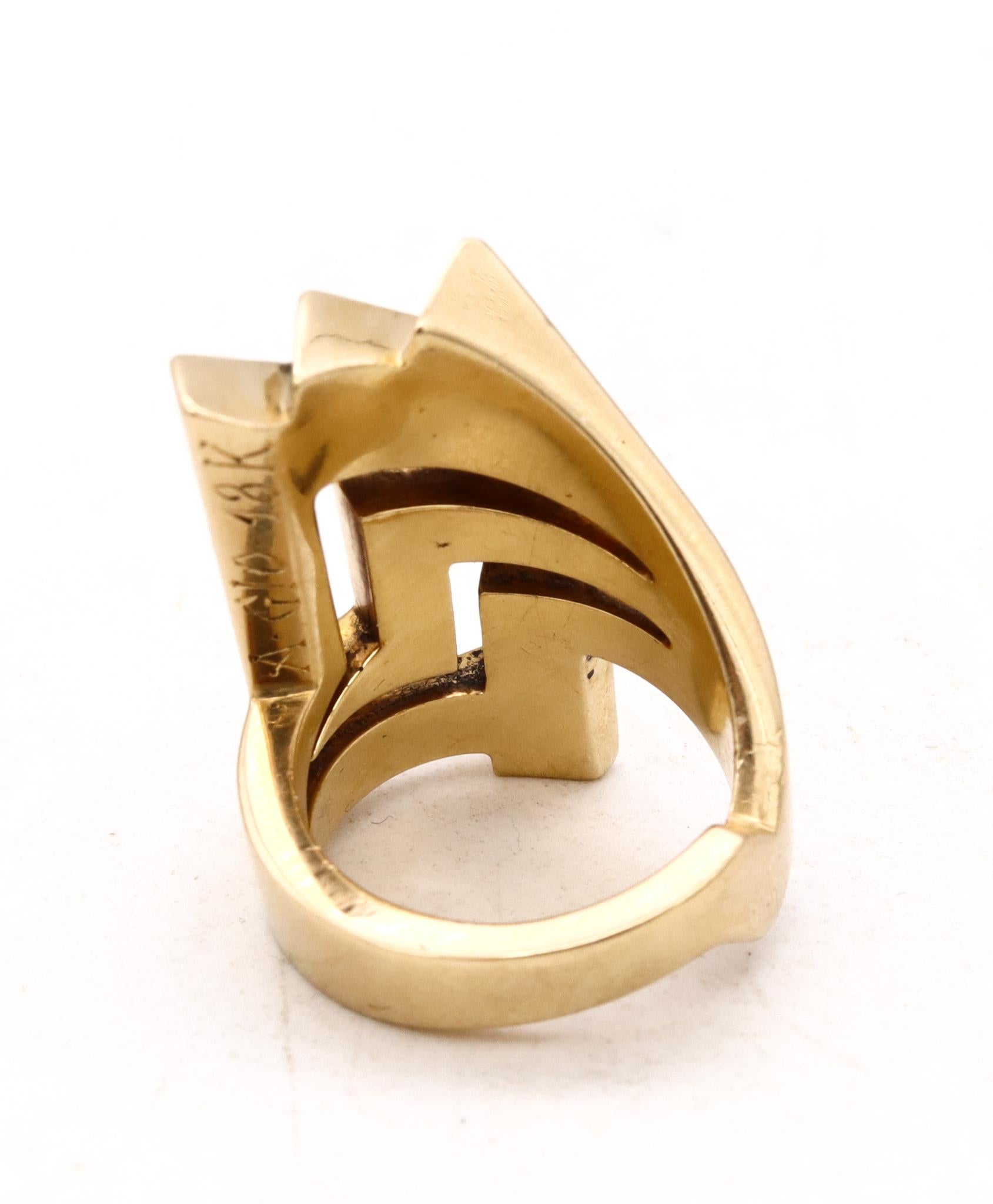 Modernist Alan Giovannetti Studios 1970 California Cocktail Ring Solid 18kt Yellow Gold