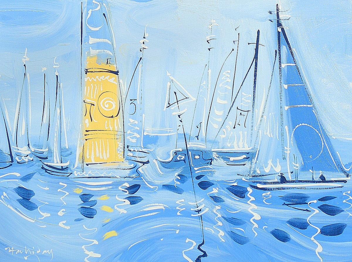 Alan Halliday Figurative Painting - Yachts at Cowes