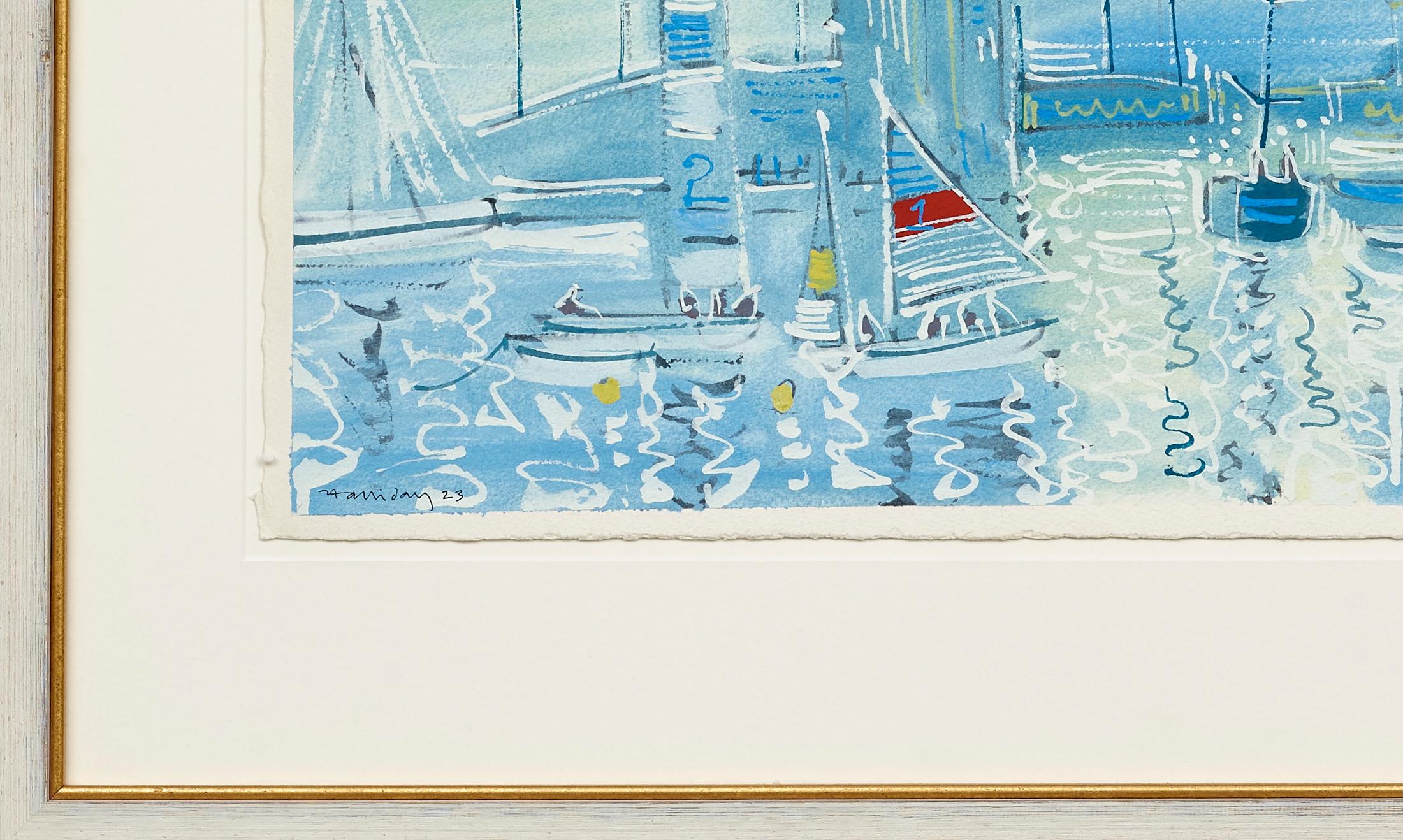 Eingang zum Hafen, la Rochelle Französische Landschaftsmalerei Boote, frankreich (Abstrakt), Painting, von Alan Halliday