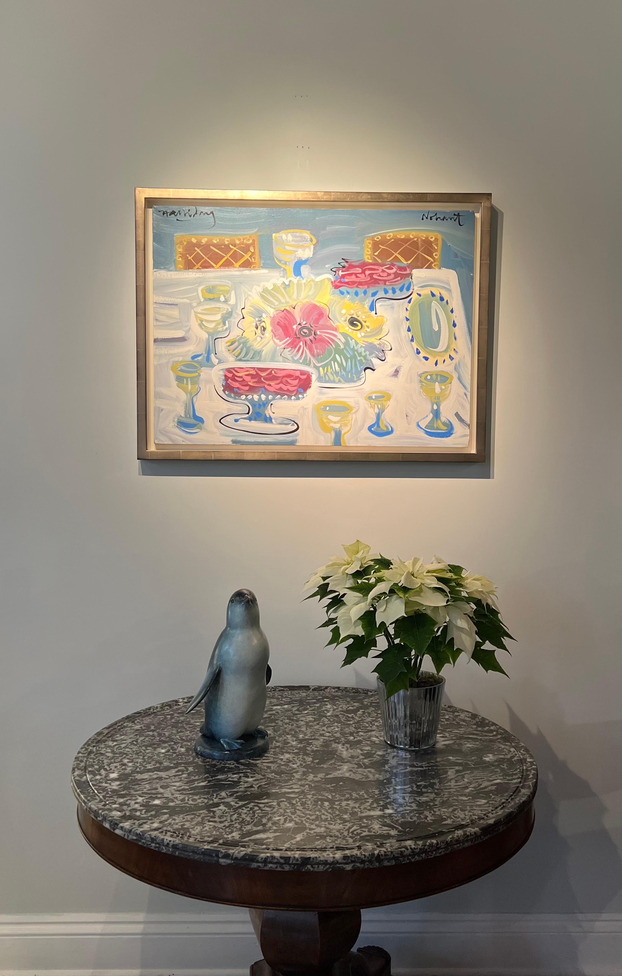Le Table a Manger Lebendiges Stillleben Innenmalerei Französische Riviera Frankreich (Abstrakter Impressionismus), Painting, von Alan Halliday