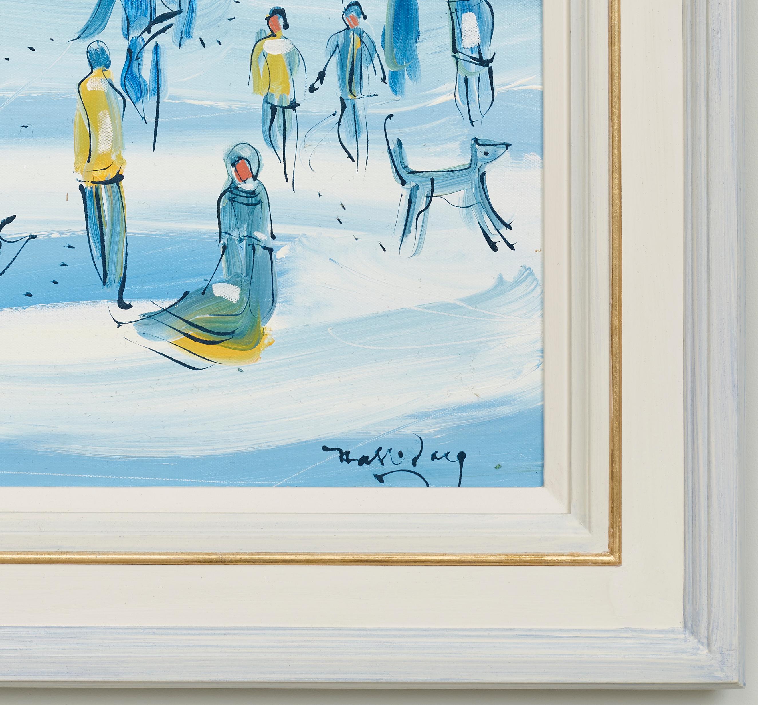 Neige à Richmond Park Paysage Peinture figurative Londres, blanc, bleu, jaune - Impressionnisme abstrait Painting par Alan Halliday