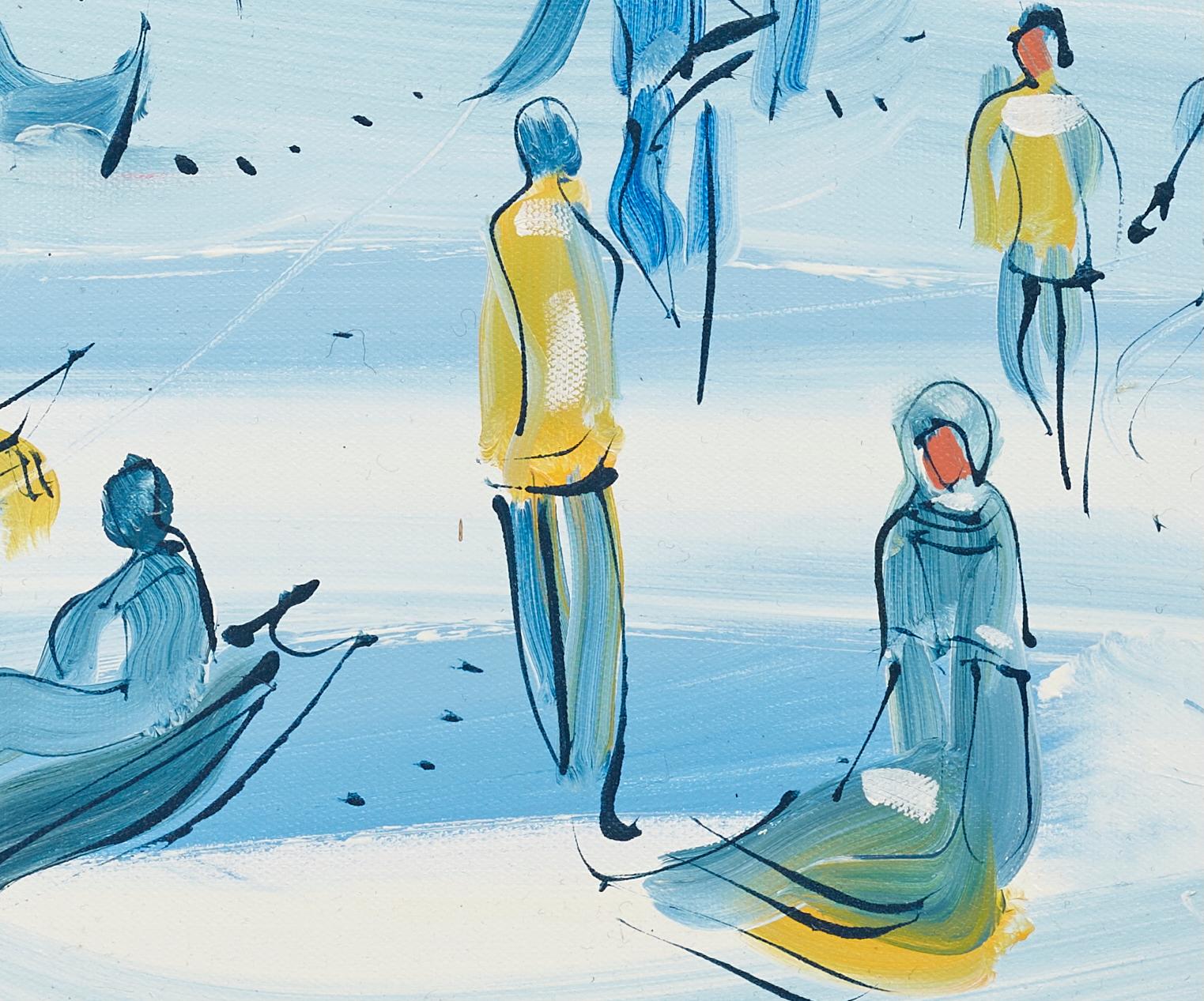 Neige à Richmond Park Paysage Peinture figurative Londres, blanc, bleu, jaune en vente 2
