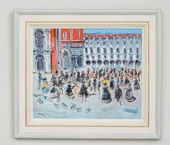 The Piazza, Carnival Landscape Figurative painting of Venice, building, Dufy
