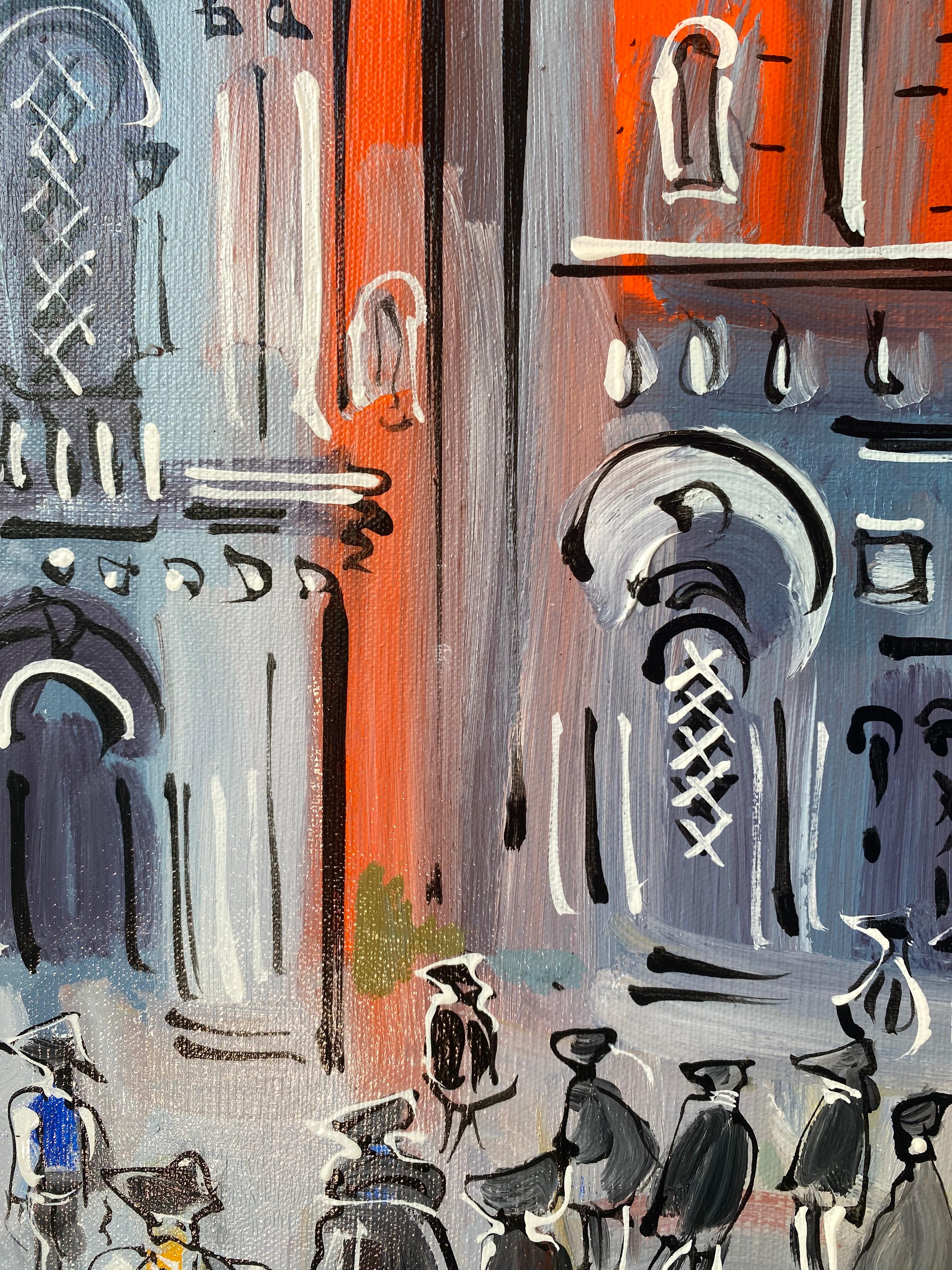 Die Piazza, Karneval Landschaft Figurative Malerei von Venedig, Gebäude, Dufy (Abstrakter Impressionismus), Painting, von Alan Halliday