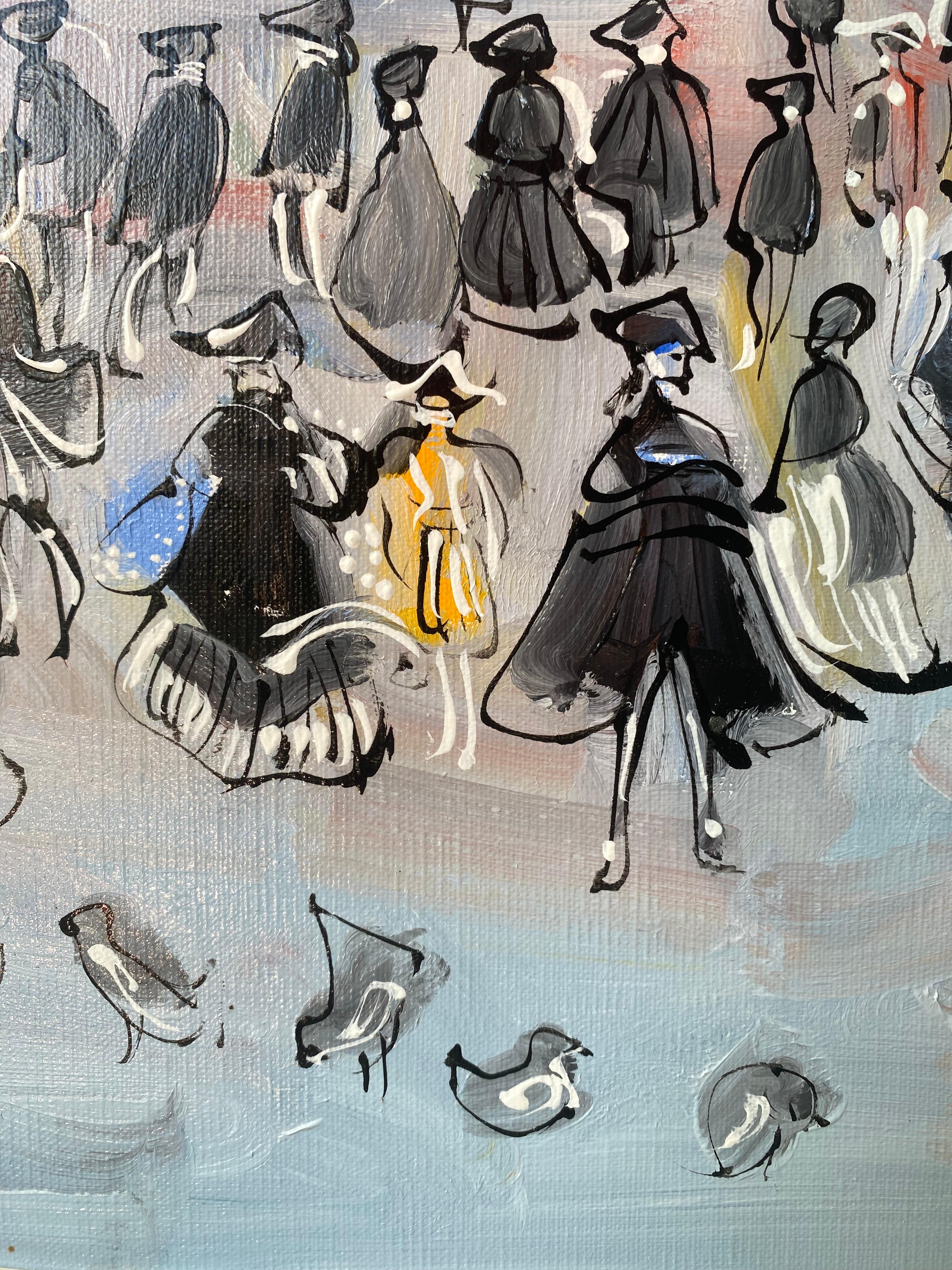 Die Piazza, Karneval Landschaft Figurative Malerei von Venedig, Gebäude, Dufy (Grau), Landscape Painting, von Alan Halliday