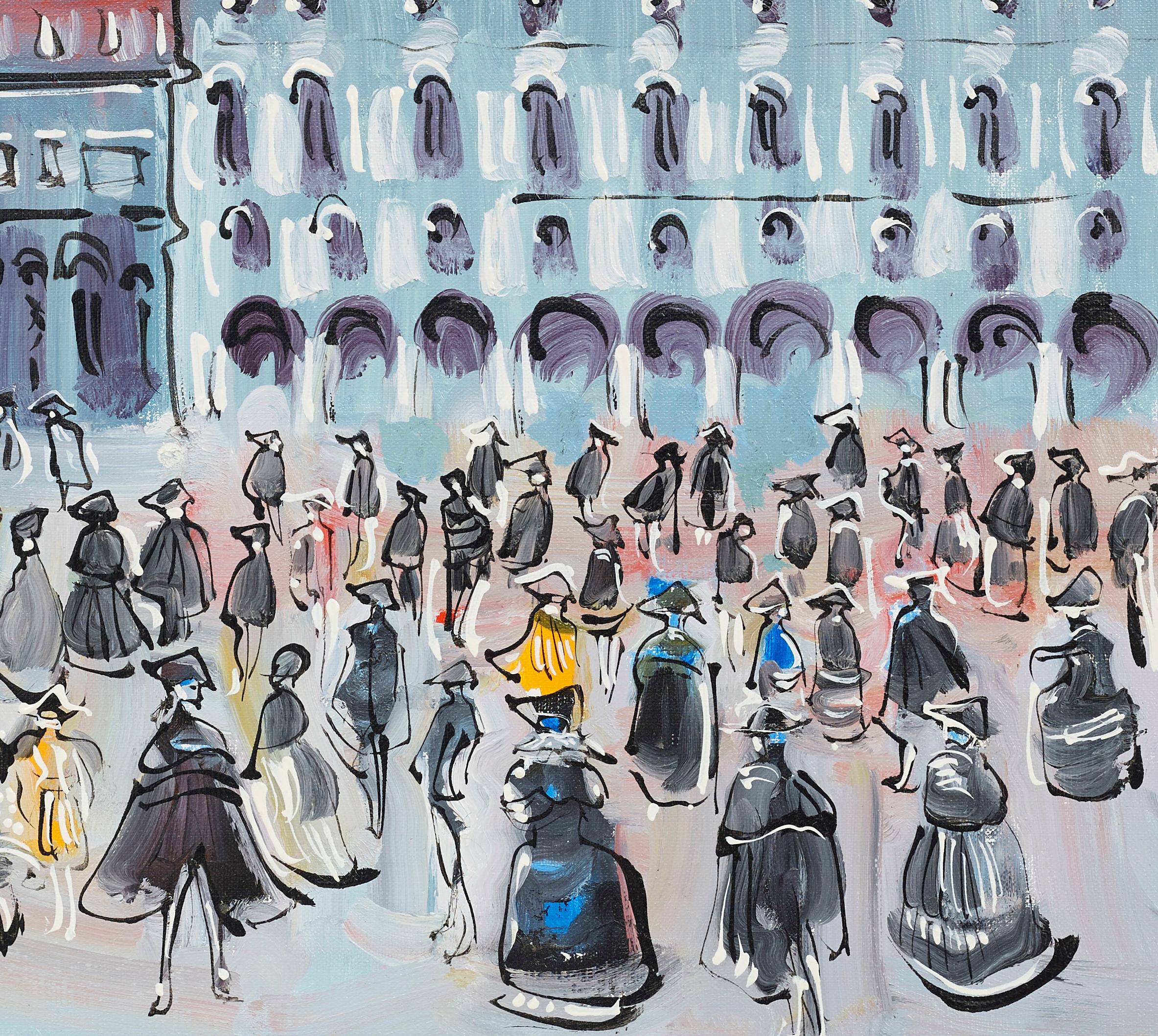 Die Piazza, Karneval Landschaft Figurative Malerei von Venedig, Gebäude, Dufy im Angebot 3