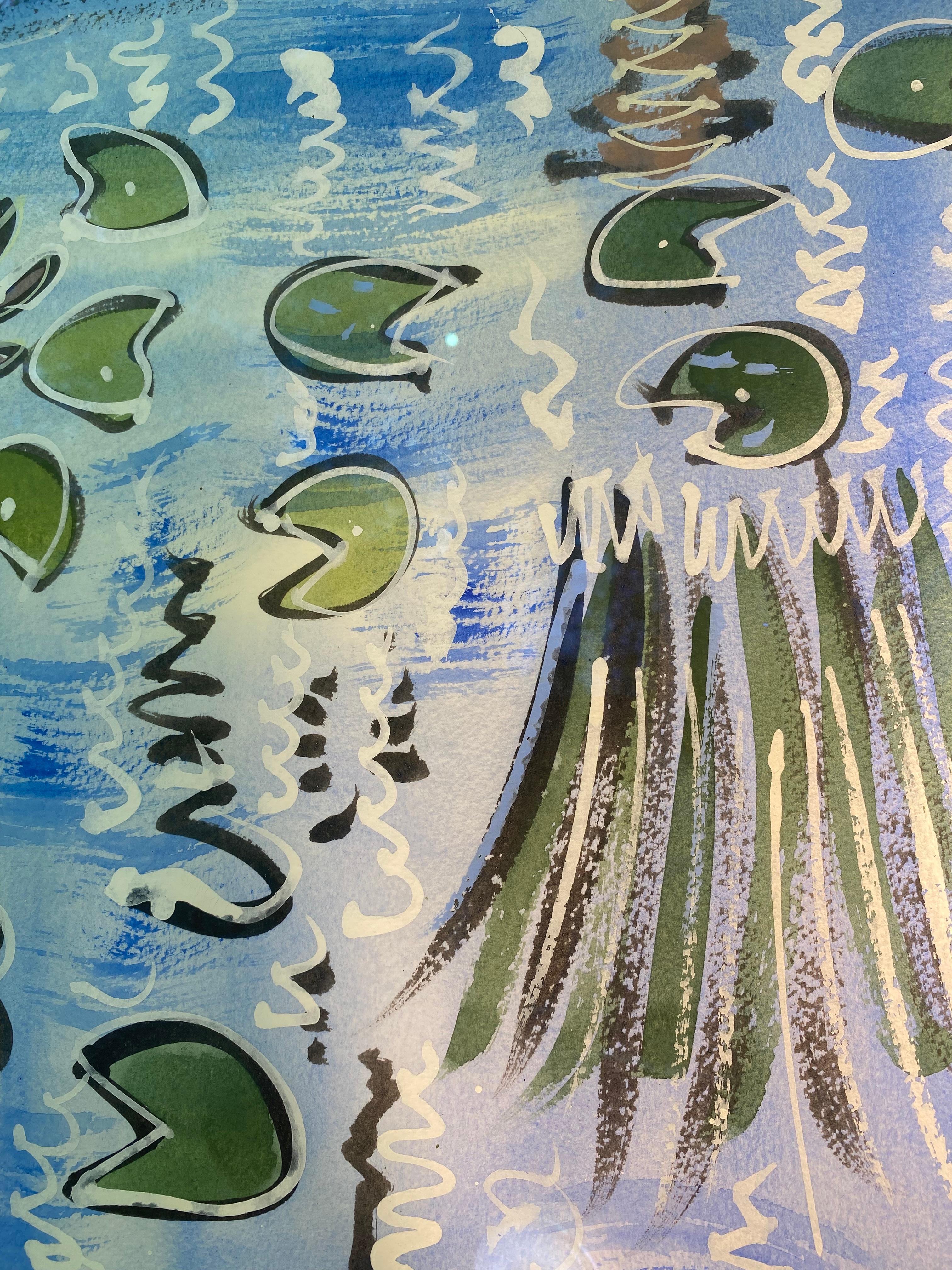 L'étang du Jardin Majorelle, Marrakech Paysage vibrant de plantes et de fleurs en vente 5