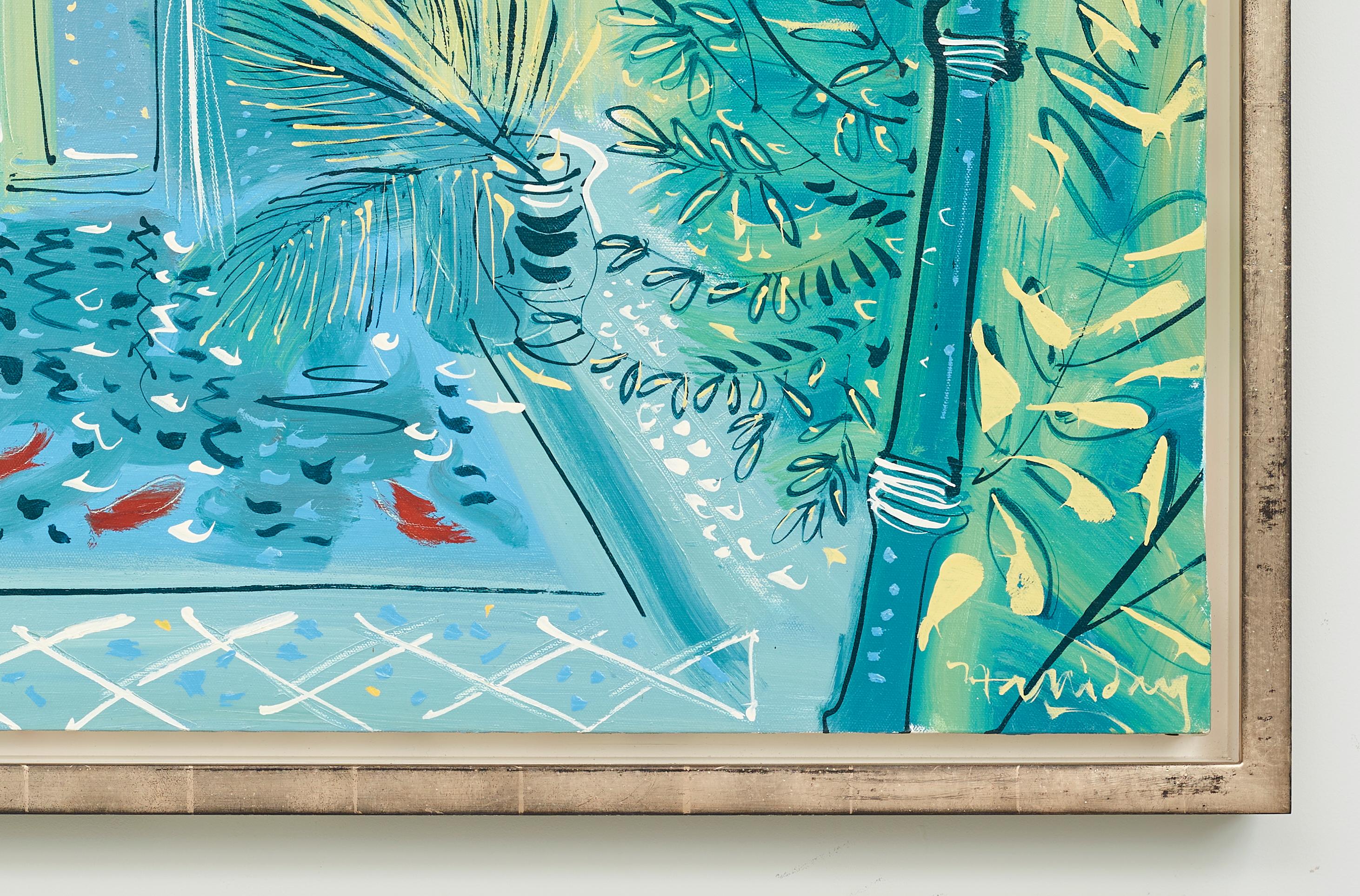 Der spanische Garten, Villa Ephrussi Mediterrane Farben in Blau und Grün (Abstrakter Impressionismus), Painting, von Alan Halliday