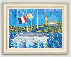 Yachts in St Tropez Mediterranean Landscape Painting of France, boat, water