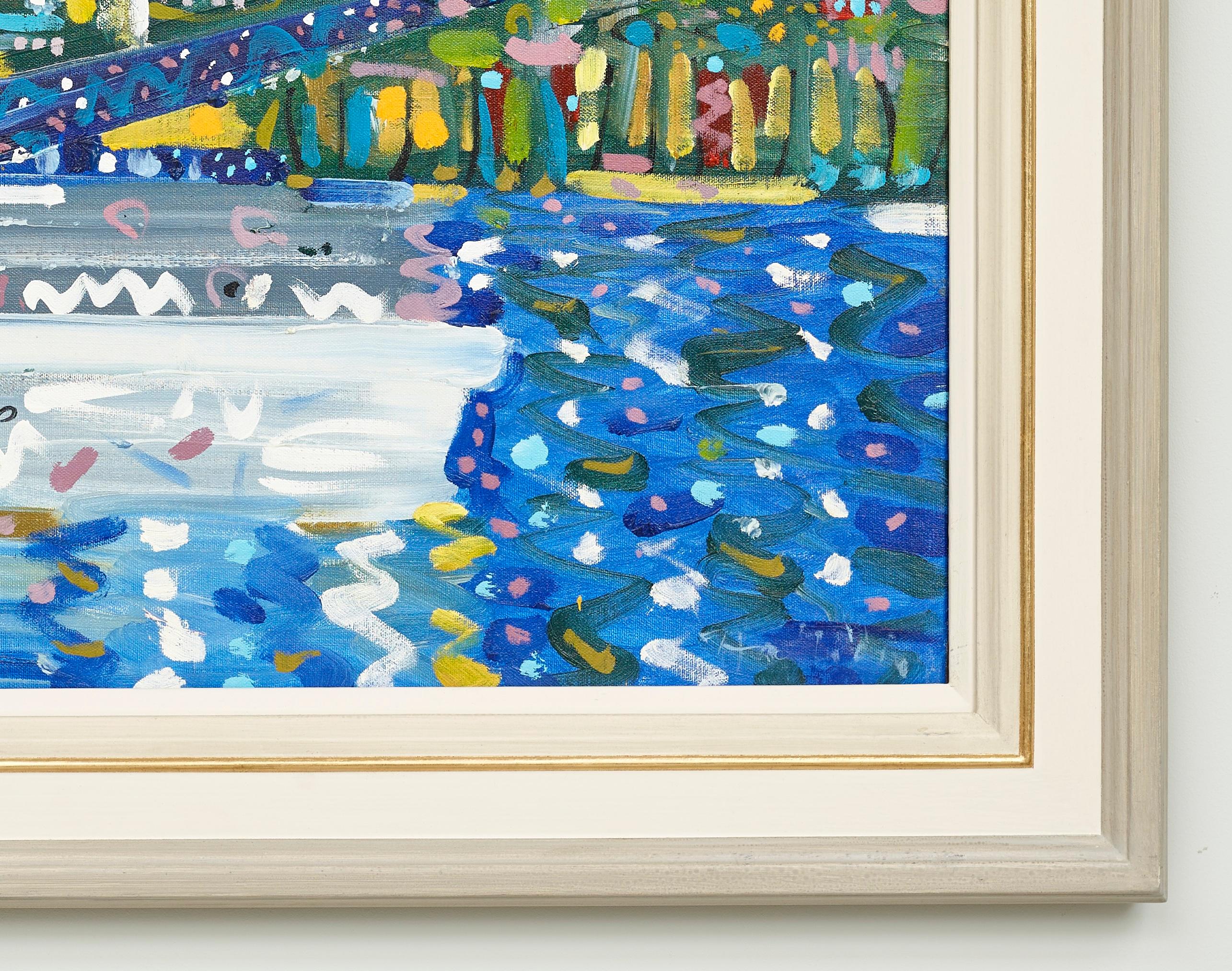 Yachten in St. Tropez Mittelmeer Landschaft Gemälde von Frankreich, Boot, Wasser (Abstrakter Impressionismus), Painting, von Alan Halliday