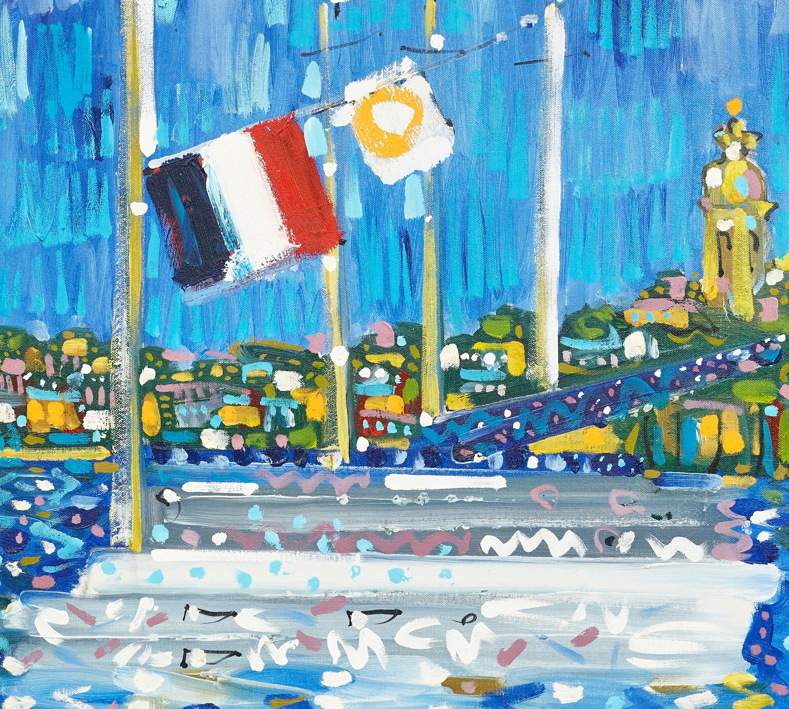 Yachten in St. Tropez Mittelmeer Landschaft Gemälde von Frankreich, Boot, Wasser (Blau), Landscape Painting, von Alan Halliday
