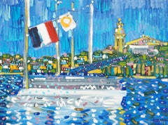 Yachts in St Tropez Mediterranean Landscape Painting of France, boat, water