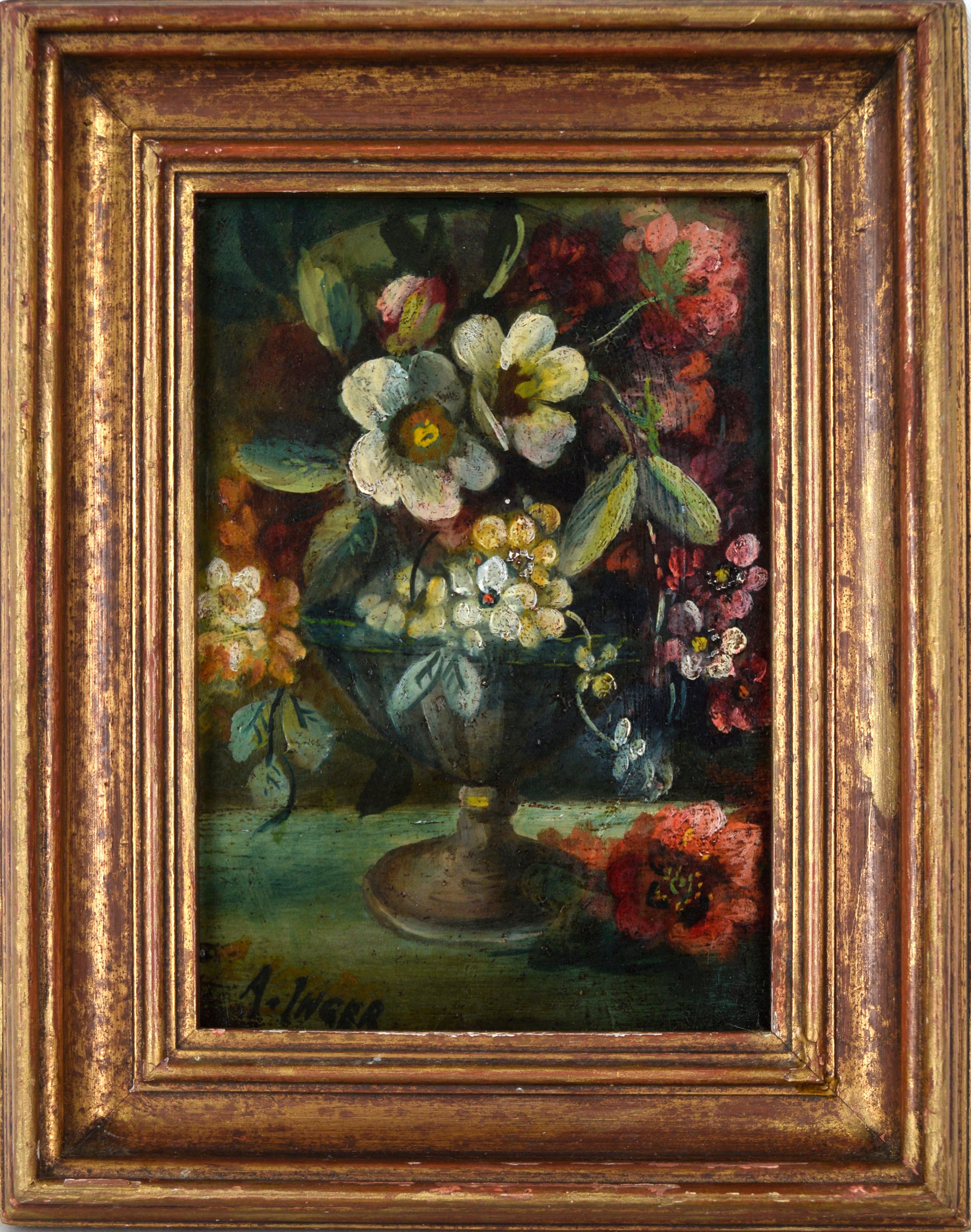 Vintage Floral Still Life - Cup with Cascading Flowers