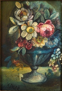 Natura morta floreale vintage - Tazza con pila di fiori