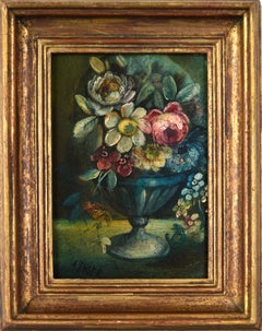 Vintage Floral Still Life - Cup with Stack of Flowers