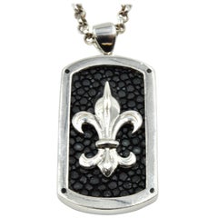 Alan K Fleur-de-Lis Dog Tag Sterling Silver Necklace