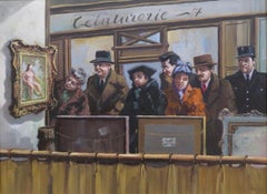 (1930-2017) Original figurative Humorous Oil Painting ART EXHIBITION WINDOW