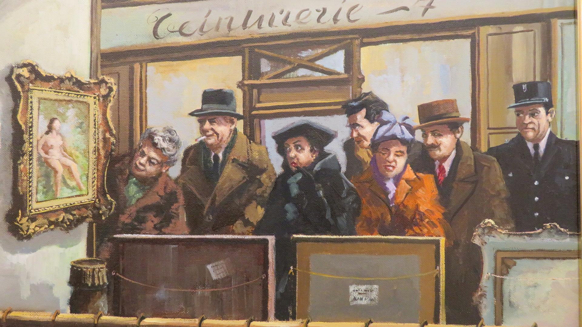(1930-2017) Pittura ad olio originale figurativa umoristica MOSTRA D'ARTE - Painting Contemporaneo di  Alan King of Malvern