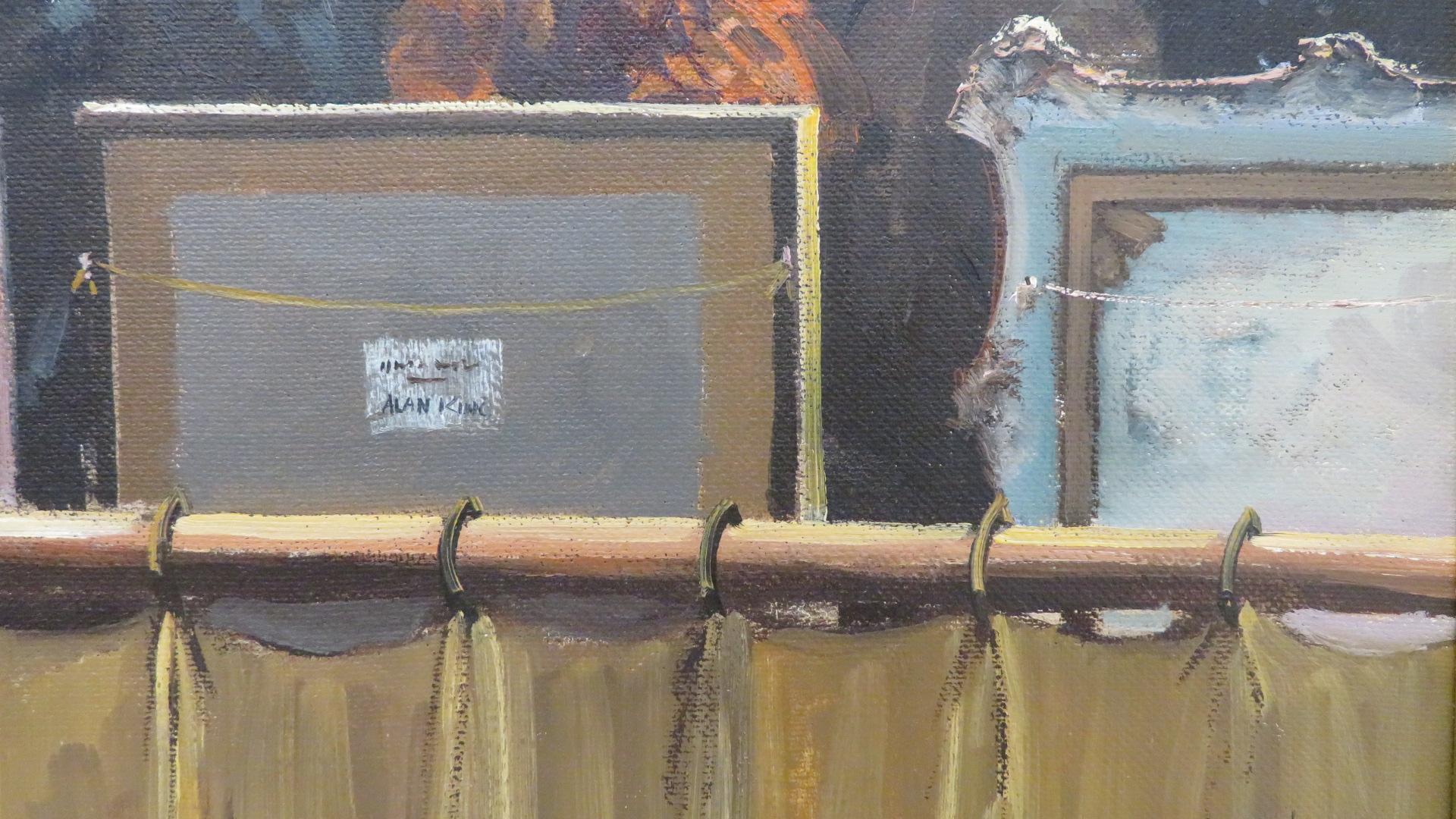 (1930-2017) Pittura ad olio originale figurativa umoristica MOSTRA D'ARTE 1