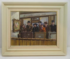 (1930-2017) Pittura ad olio originale figurativa umoristica MOSTRA D'ARTE