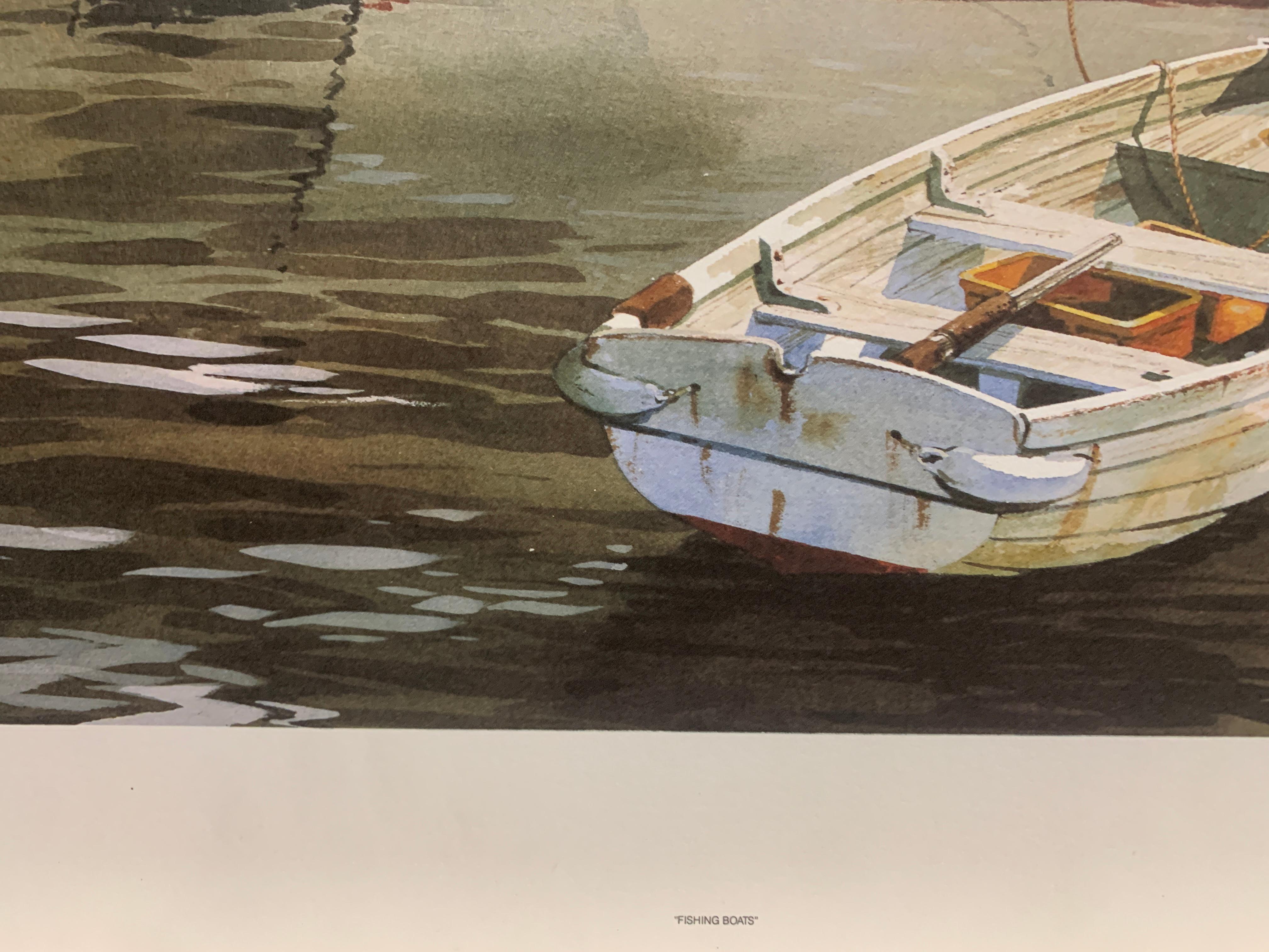 Fischerboote (Braun), Figurative Print, von Alan Kingsland