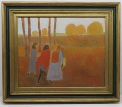 (born 1959) Modernist BRITISH Oil Painting FIGURES IN A LANDSCAPE - R.A Exhibit 