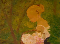 Young Woman with Flowers - Late 20th Century Impressionist Oil by Alan Lambirth