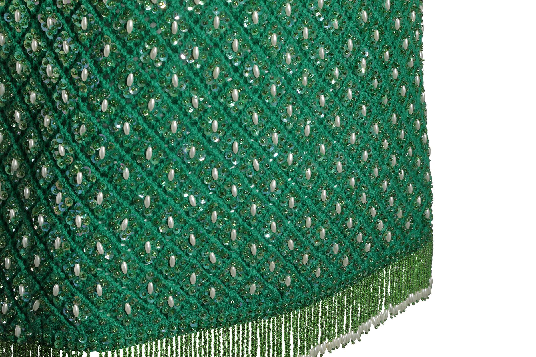 Women's Alan Lee 1950s Emerald Wool Green Beaded Vest With Tassel Fringe For Sale
