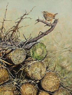 Al;an M Hunt English Landscape Oil Painting on Canvas Wren Song Bird 2006