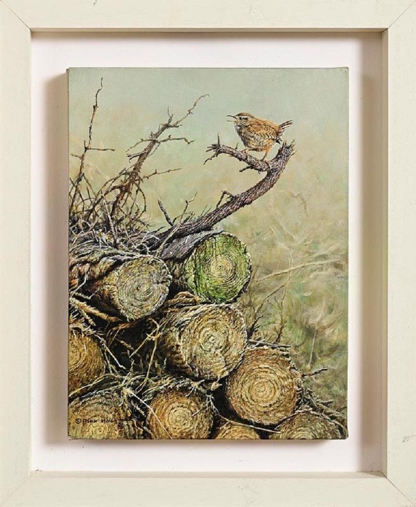 Modern Al;an M Hunt English Landscape Oil Painting on Canvas Wren Song Bird 2006 For Sale