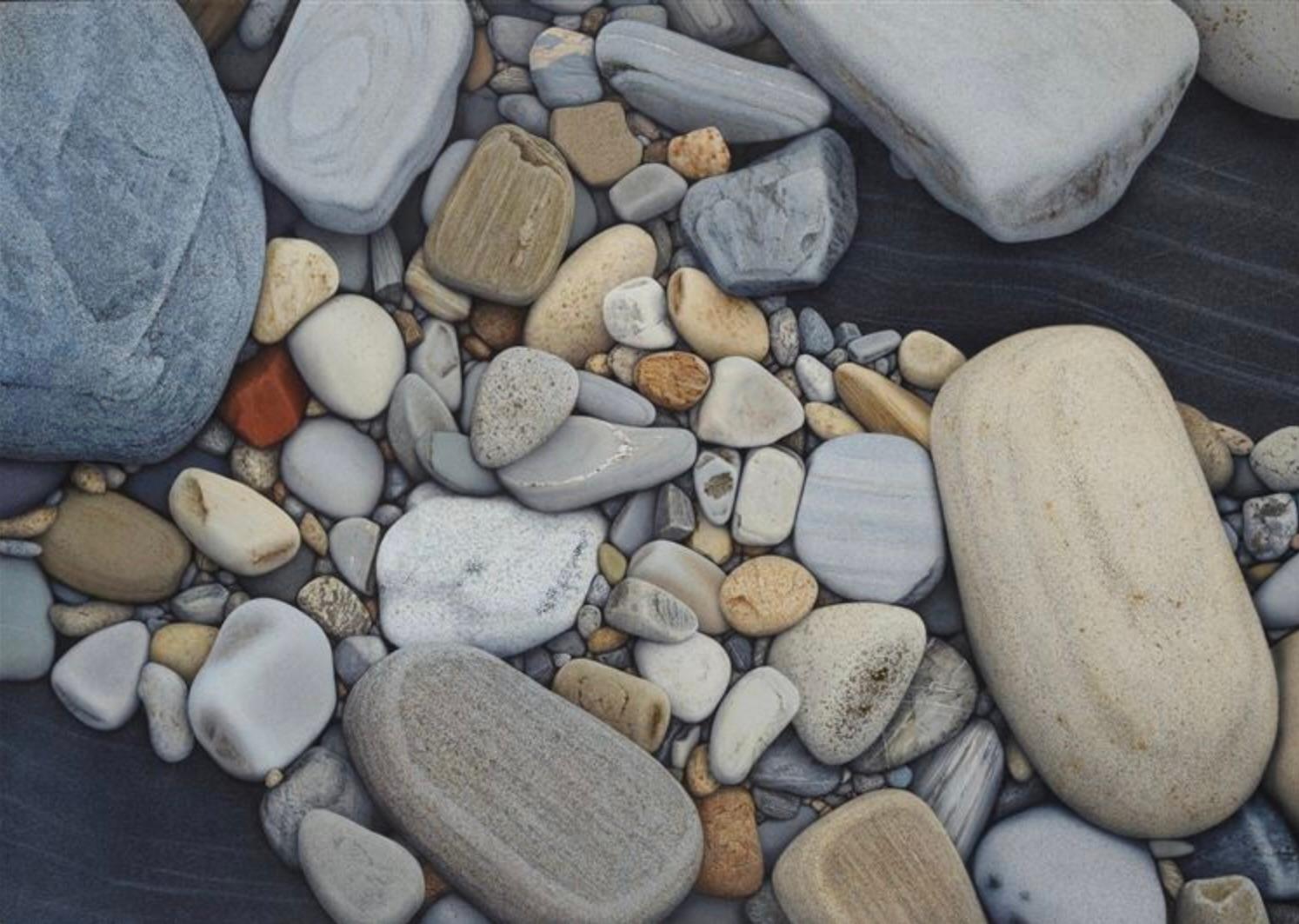 Steine mit rotem Ziegel 1982 Acryl auf Leinwand Realismus - Großes wunderbares Gemälde! – Painting von Alan Magee