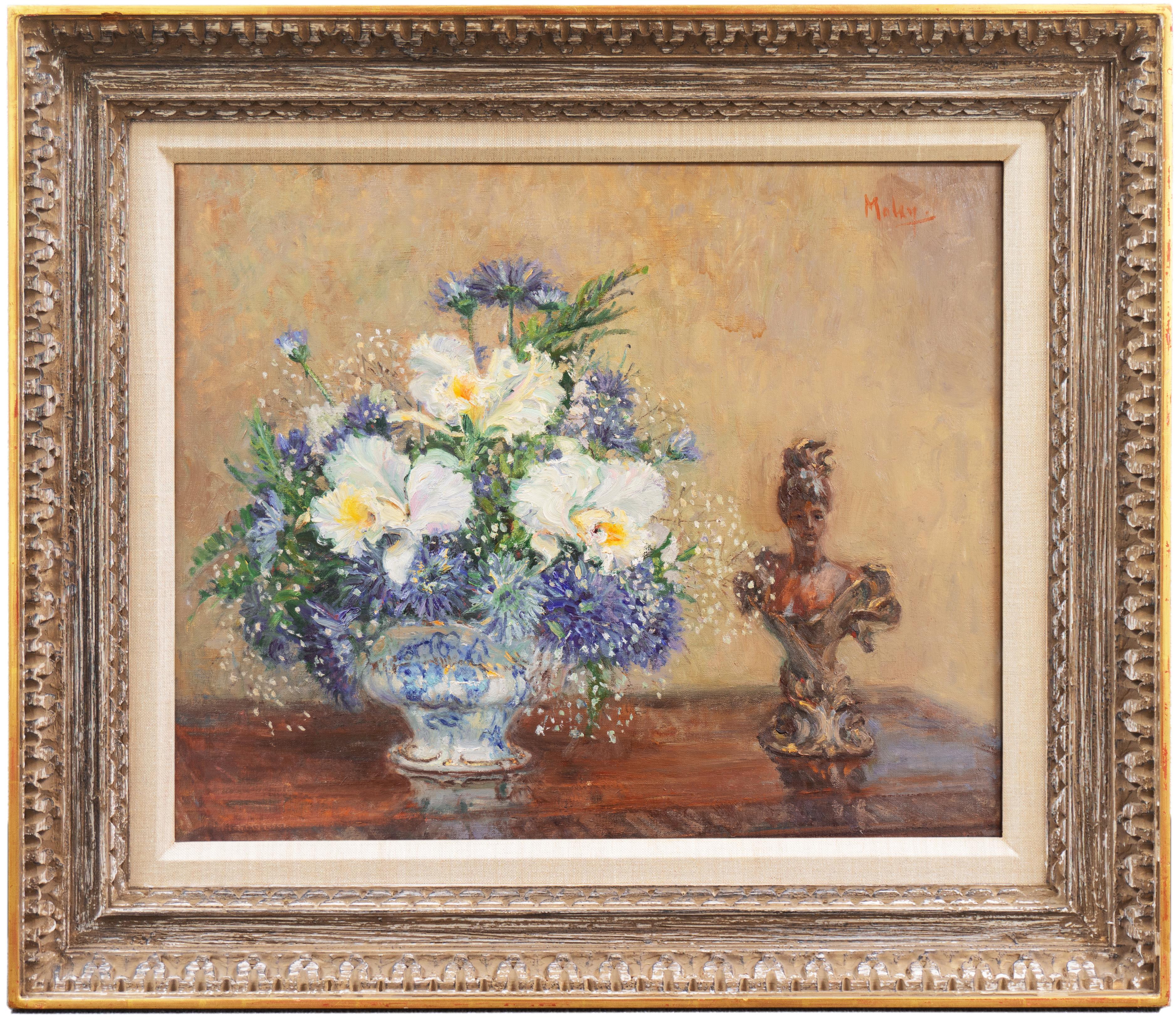 Alan Maley Still-Life Painting - 'Irises & Cornflowers', Impressionist Floral Still Life by Oscar Winning Artist 