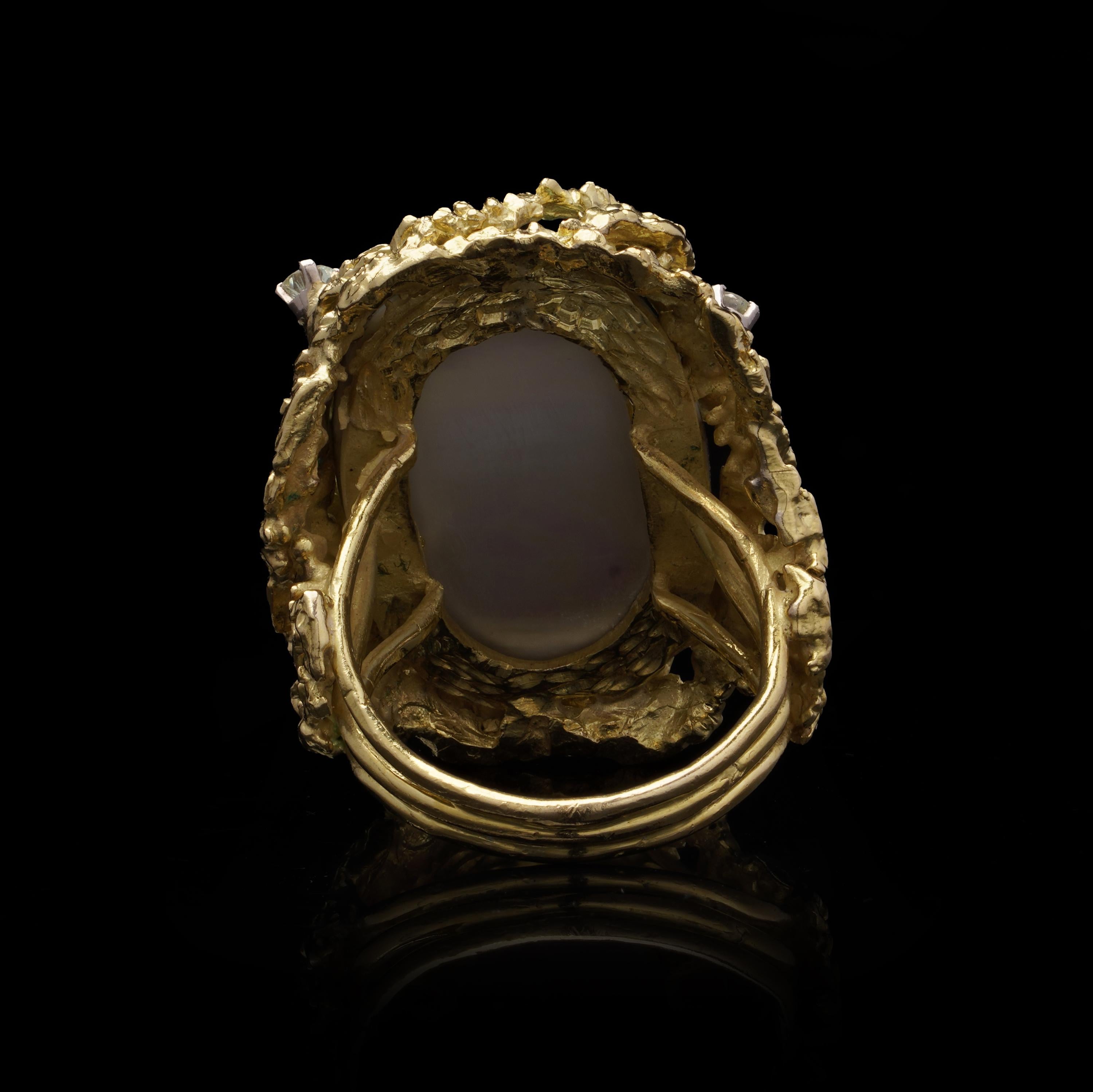 Women's Alan Martin Gard Blister Pearl and Diamond Ring, 1966 For Sale