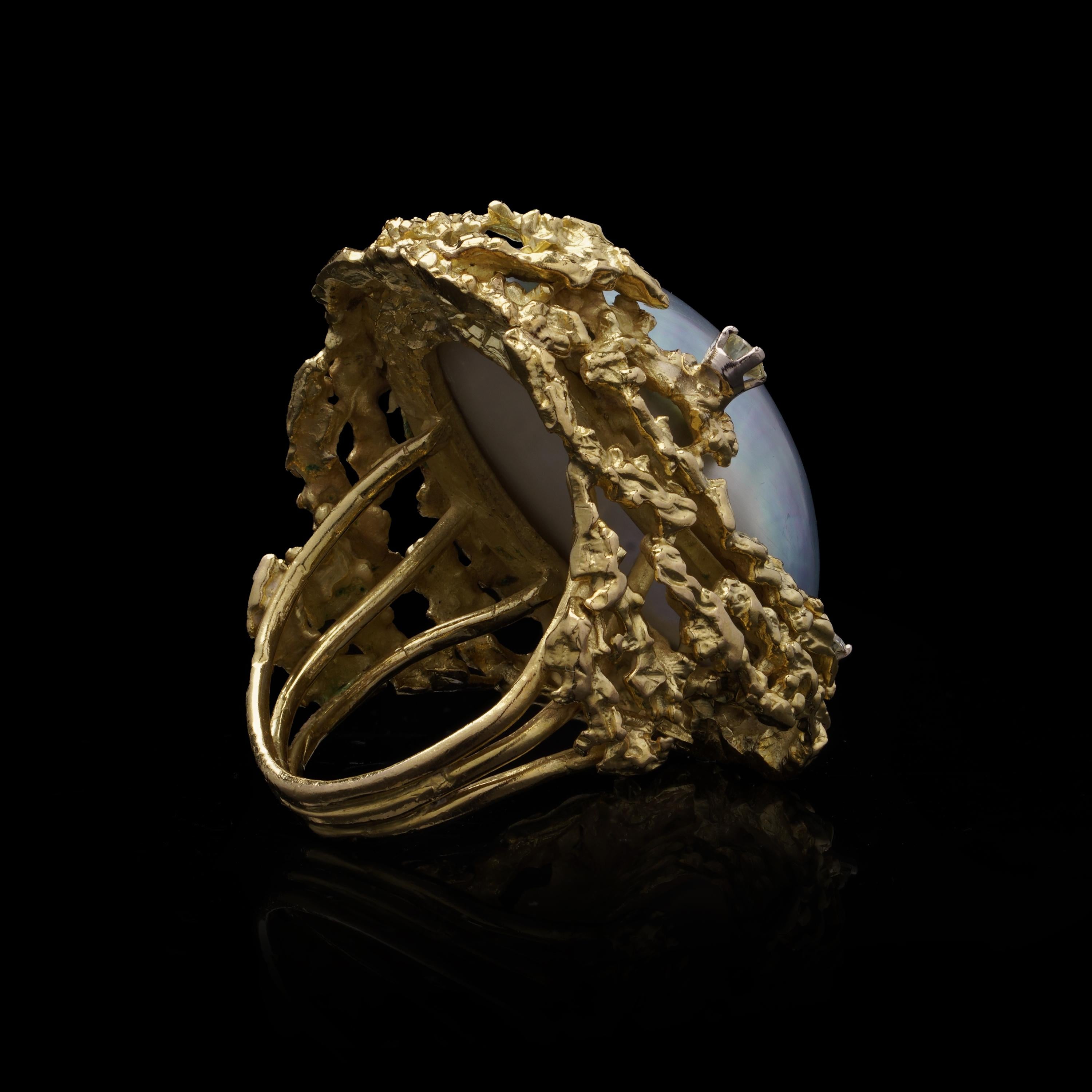 Alan Martin Gard Blister Pearl and Diamond Ring, 1966 For Sale 1