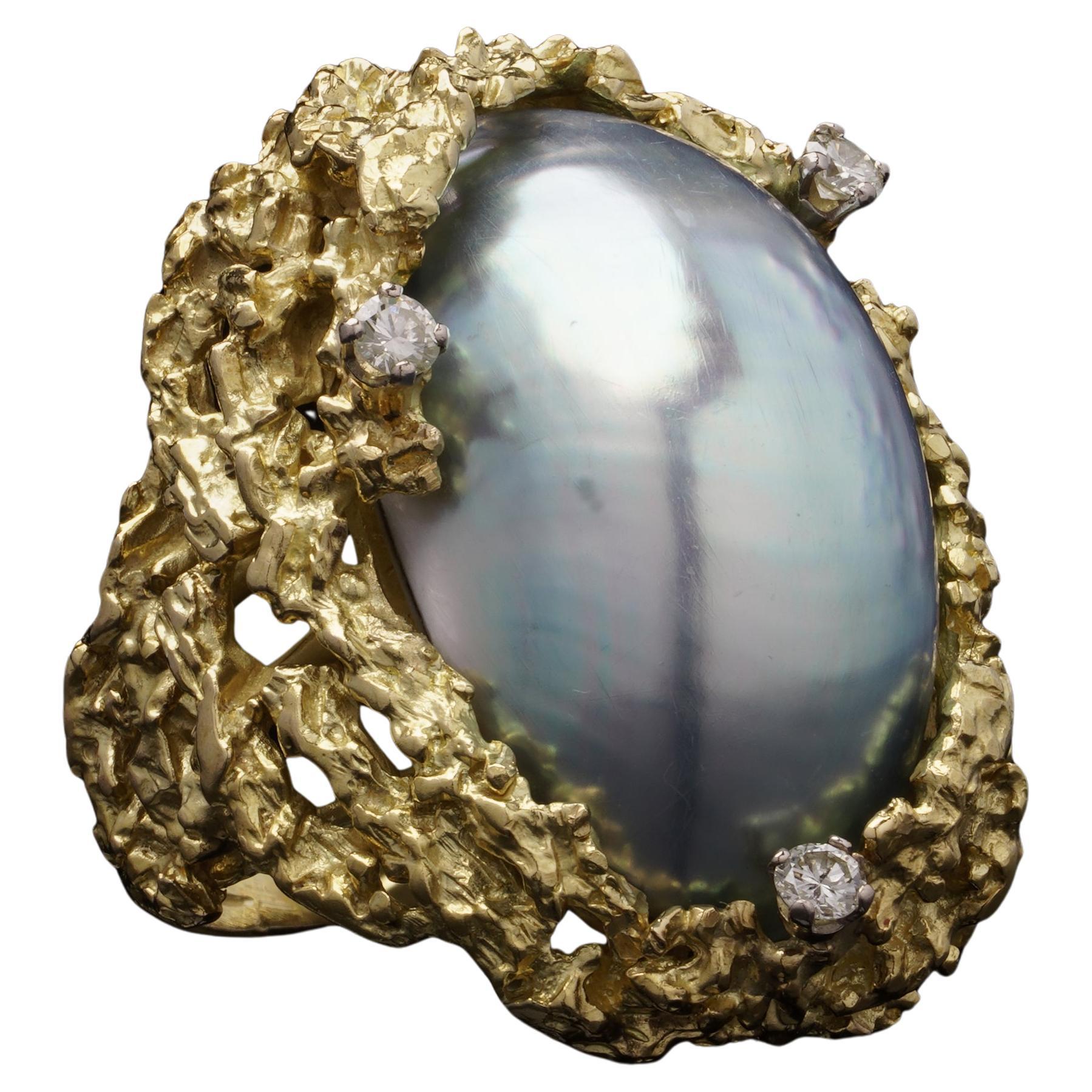 Alan Martin Gard Blister Pearl and Diamond Ring, 1966