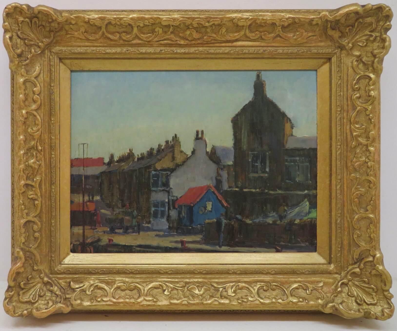 Alan Reid Cook RSMA Landscape Painting - Original Mid Century Northern England street scene oil painting by Alan Cook 