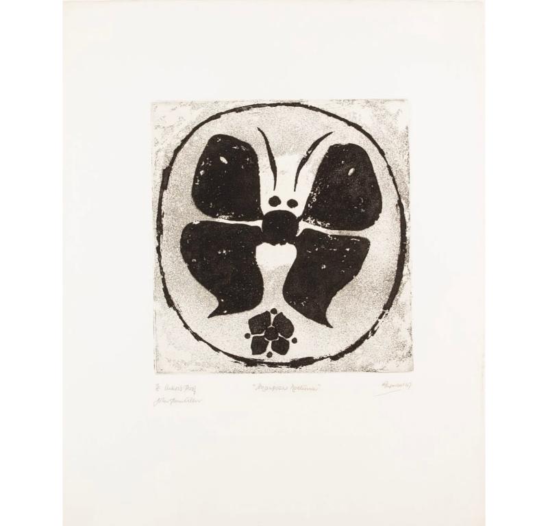 Mariposa Nocturna by Alan Reynolds, 1967

Additional information:
Medium: etching and aquatint
57 x 45 cm
22 1/2 x 17 3/4 in
signed, dated, numbered and inscribed "John from Alan" in pencil

In March 1952, the unknown art student Alan Reynolds