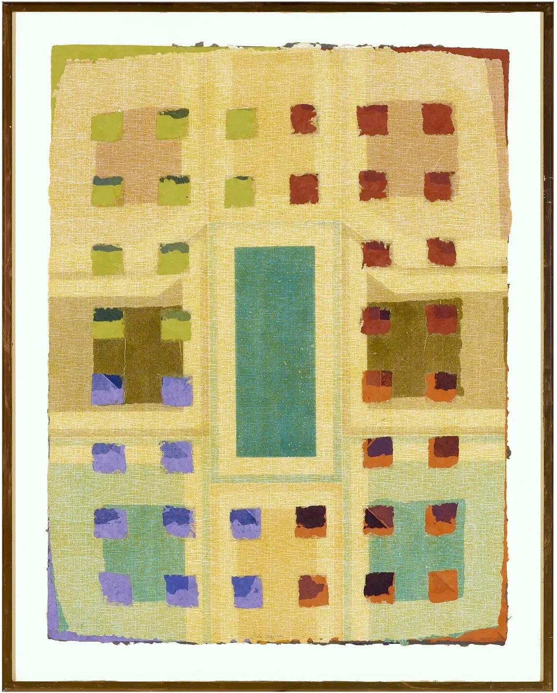 Abstract Print Alan Shields - collage d'abstraction géométrique en techniques mixtes sans titre
