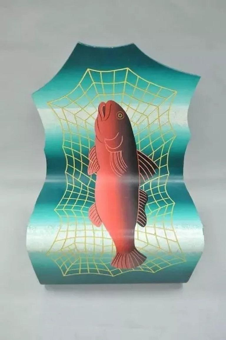 Alan Siegel 1985 Vintage Handbemalter Fisch- und Netzstuhl aus gebogenem Holz, vom Künstler signiert im Angebot 3