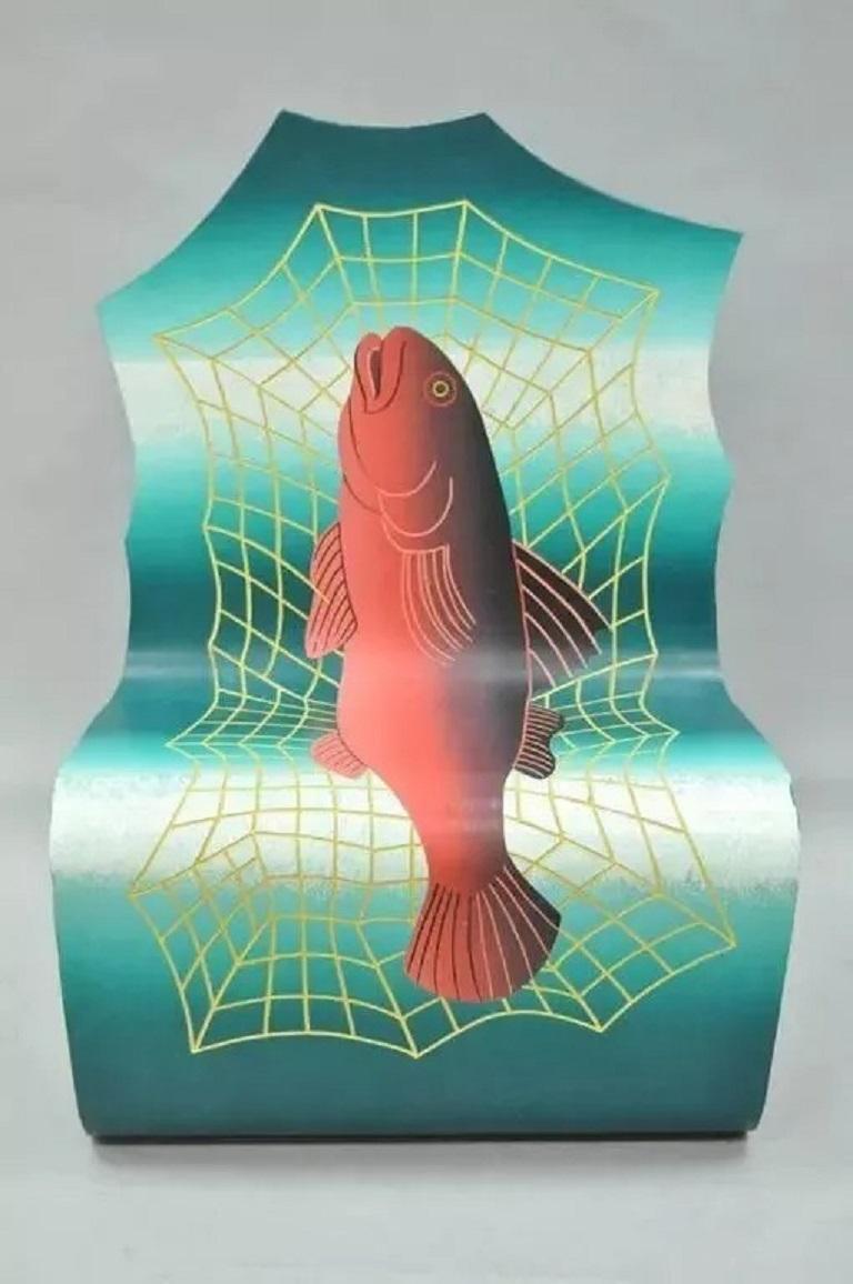 Vintage Alan Siegel 1985 Bent Wood Hand Painted Fish & Net Chair Artist Signed. Der Artikel ist signiert mit 