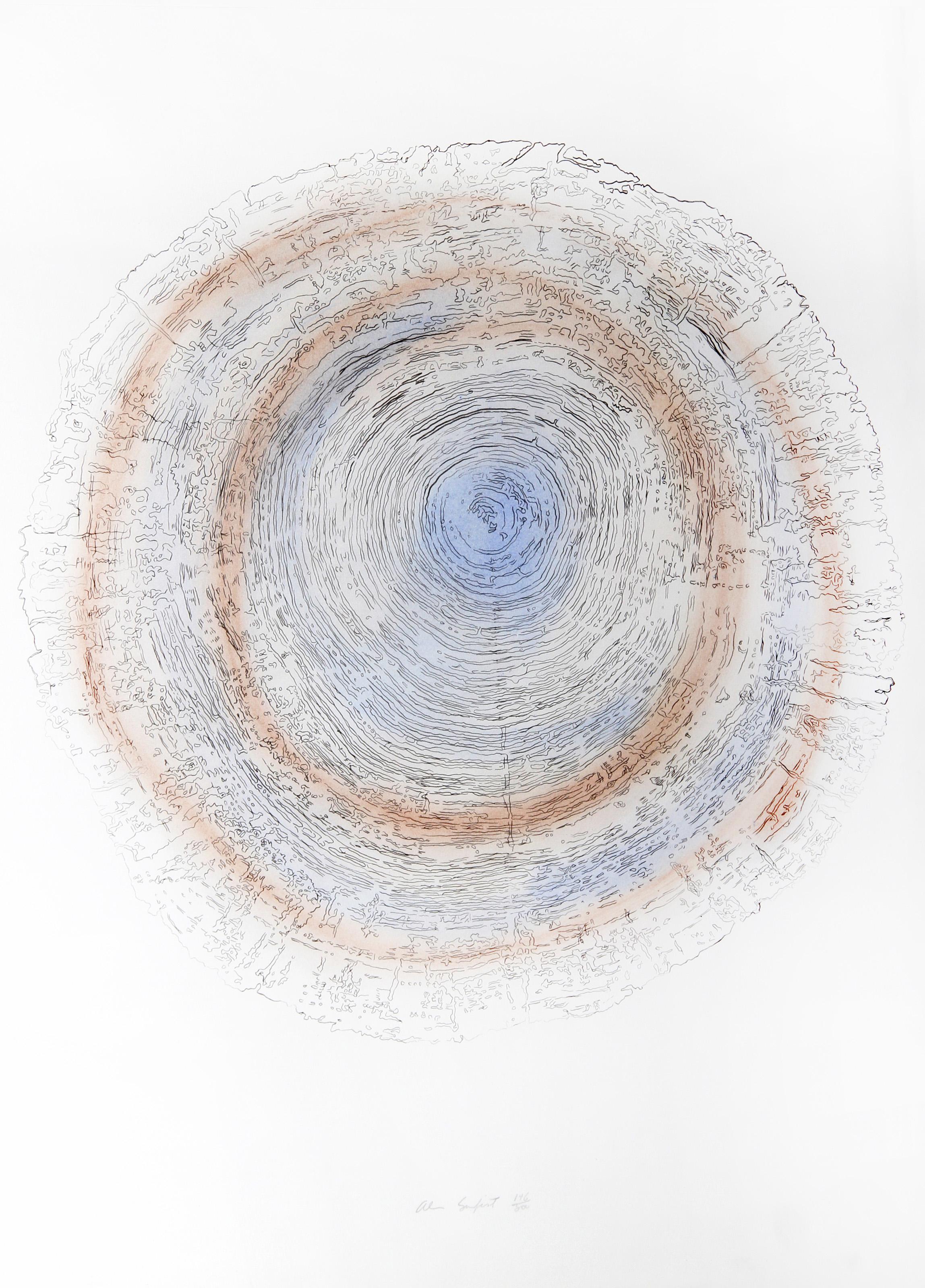 Alan Sonfist, American (1946 - ) - Tree Trunk Series - Blue I, Year:  1980, Medium:  Lithograph, signed and numbered in pencil, Edition:  300, Image Size:  20.5 x 20.5 inches, Size:  30  x 22 in. (76.2  x 55.88 cm), Description:  The first in a