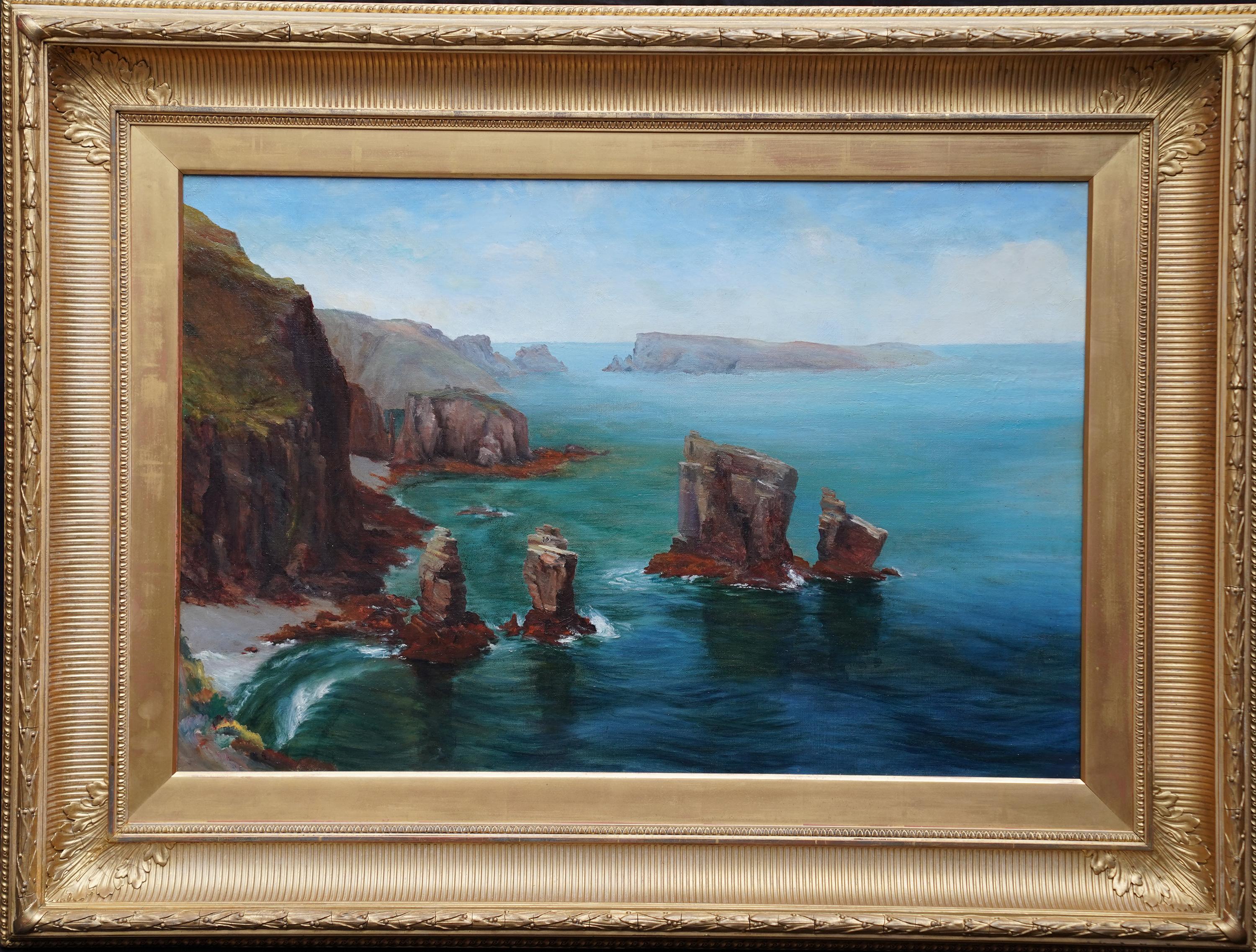 Welsh Pembrokeshire Coastal Seascape - British Edwardian art oil painting For Sale 6