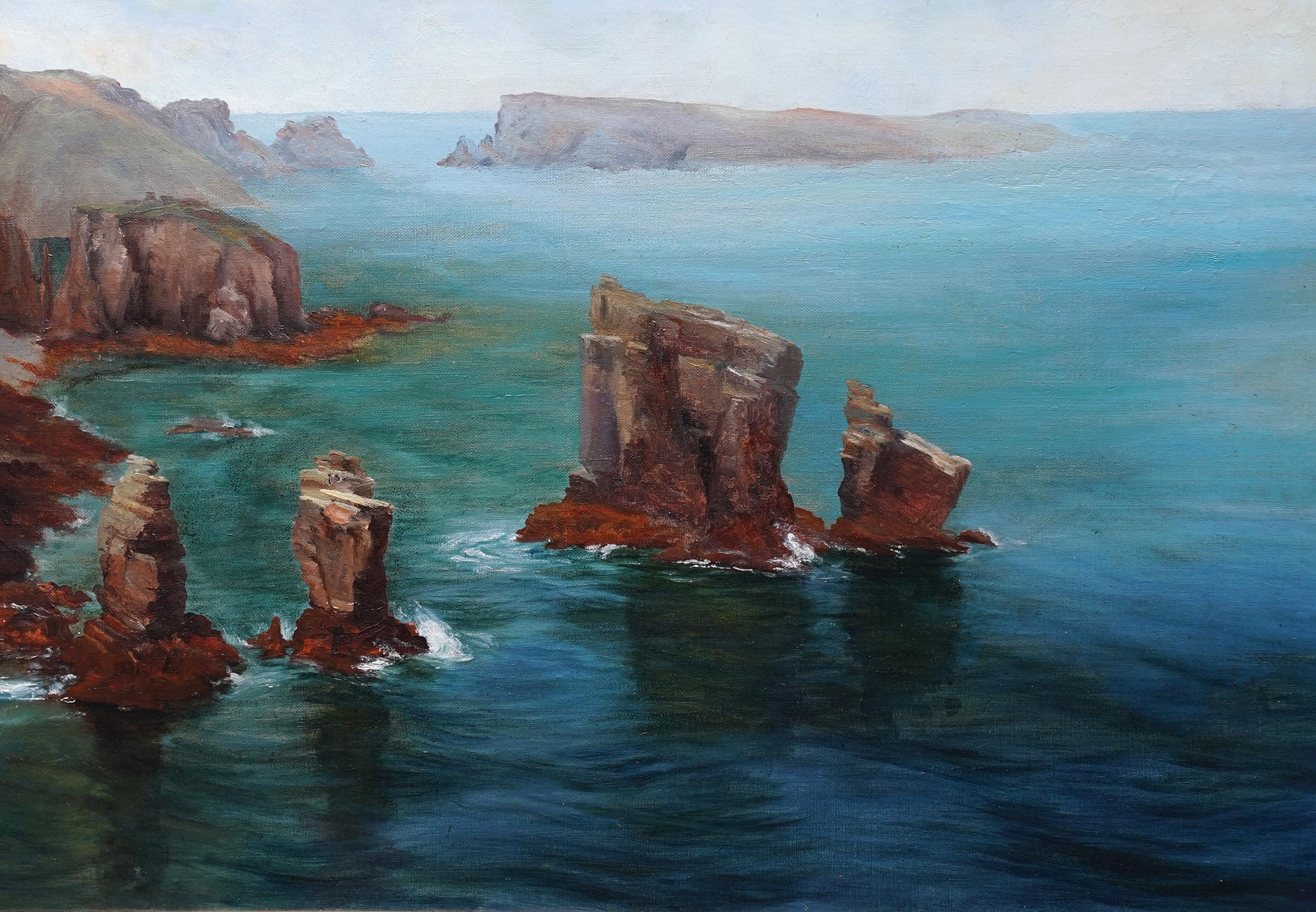 Welsh Pembrokeshire Coastal Seascape - British Edwardian art oil painting For Sale 1
