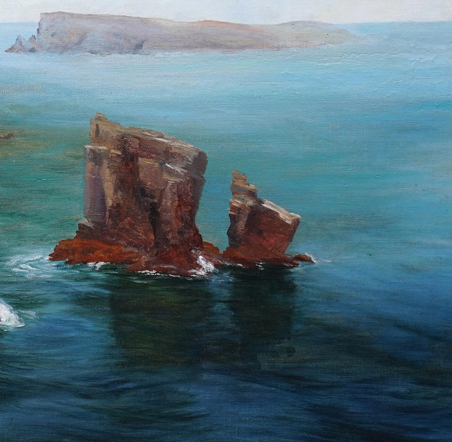 Welsh Pembrokeshire Coastal Seascape - British Edwardian art oil painting For Sale 3