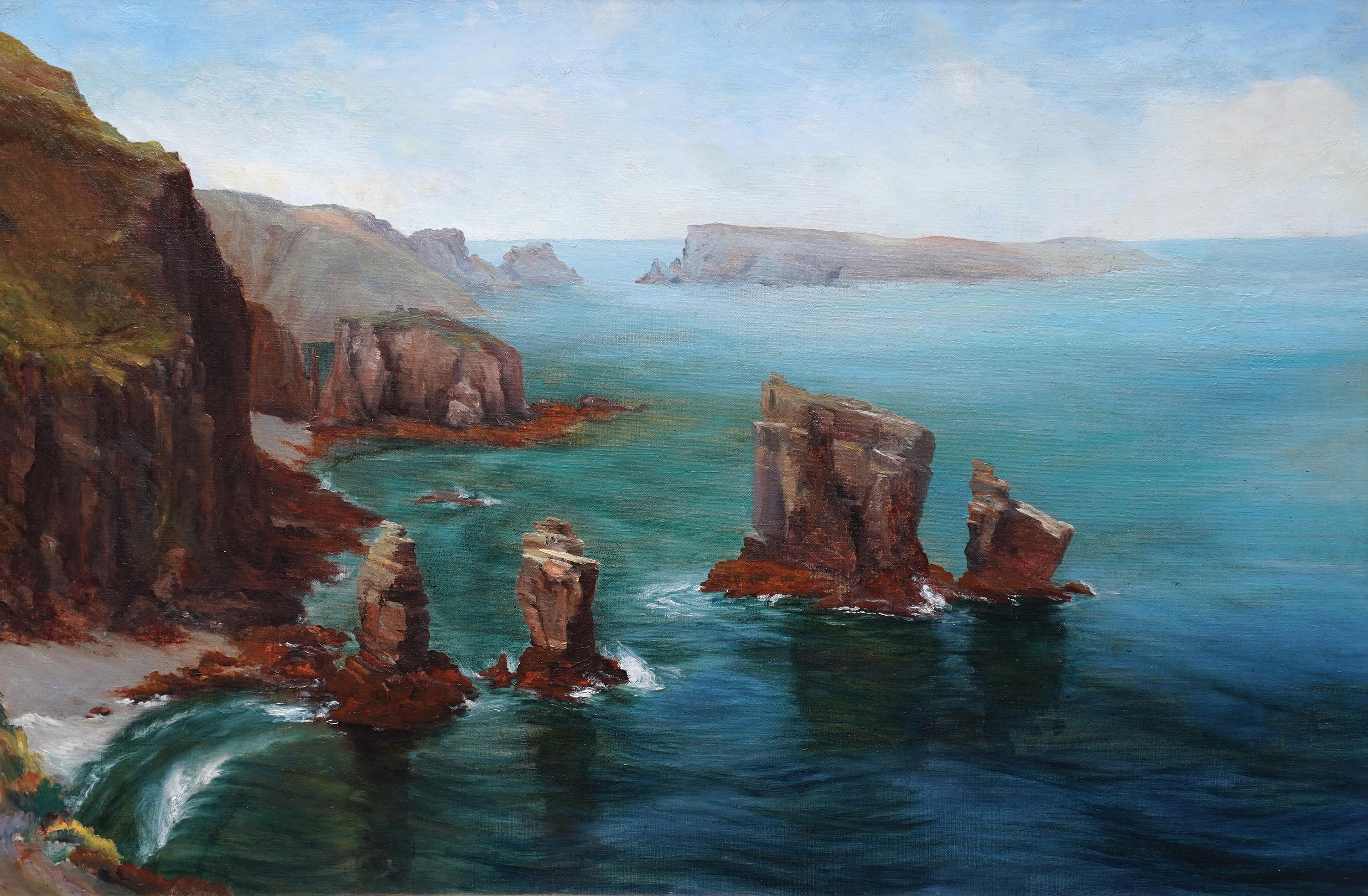 Welsh Pembrokeshire Coastal Seascape - British Edwardian art oil painting For Sale 5