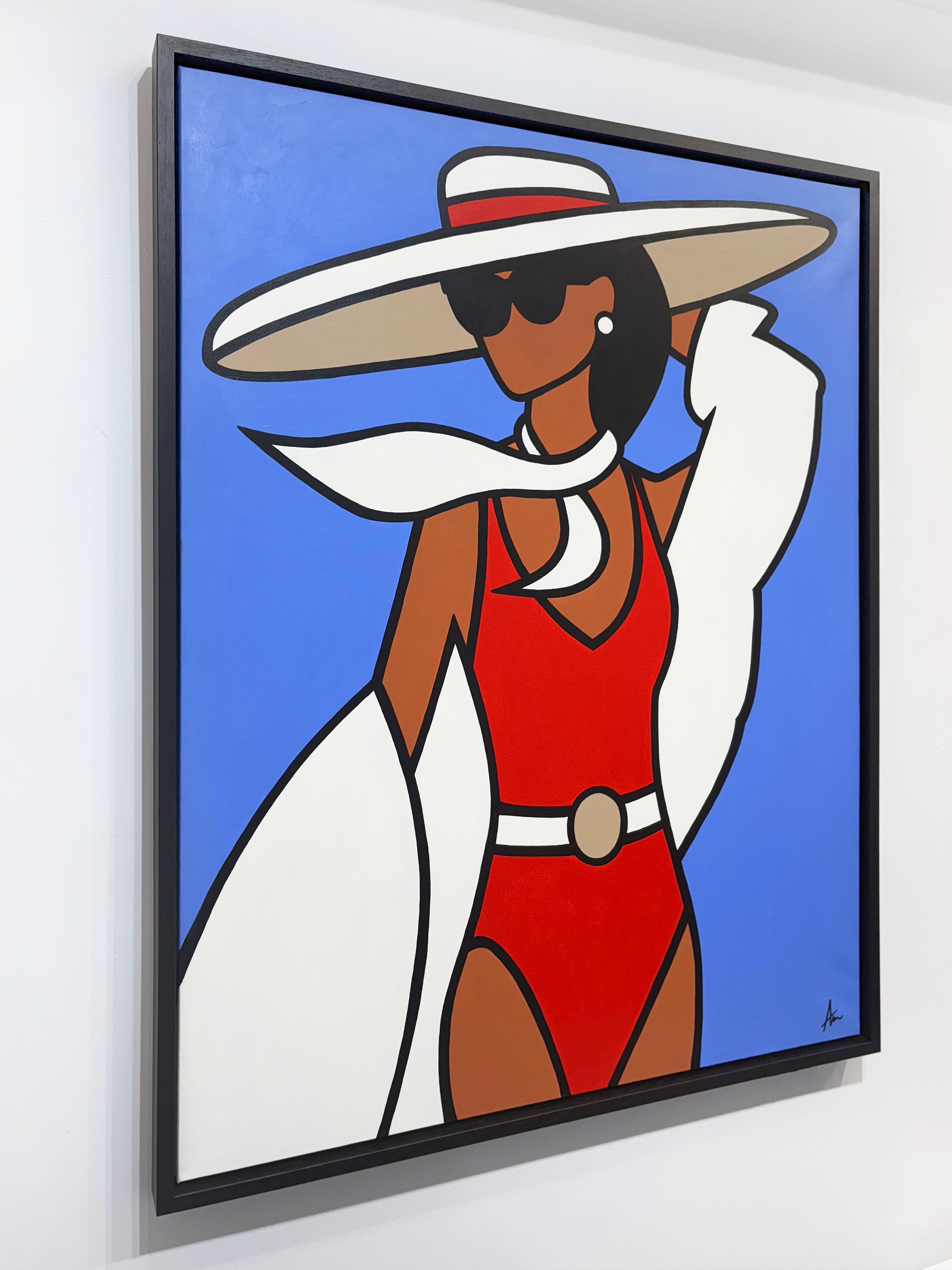 Poolside Glamour - Blue Figurative Painting by Alan Walsh