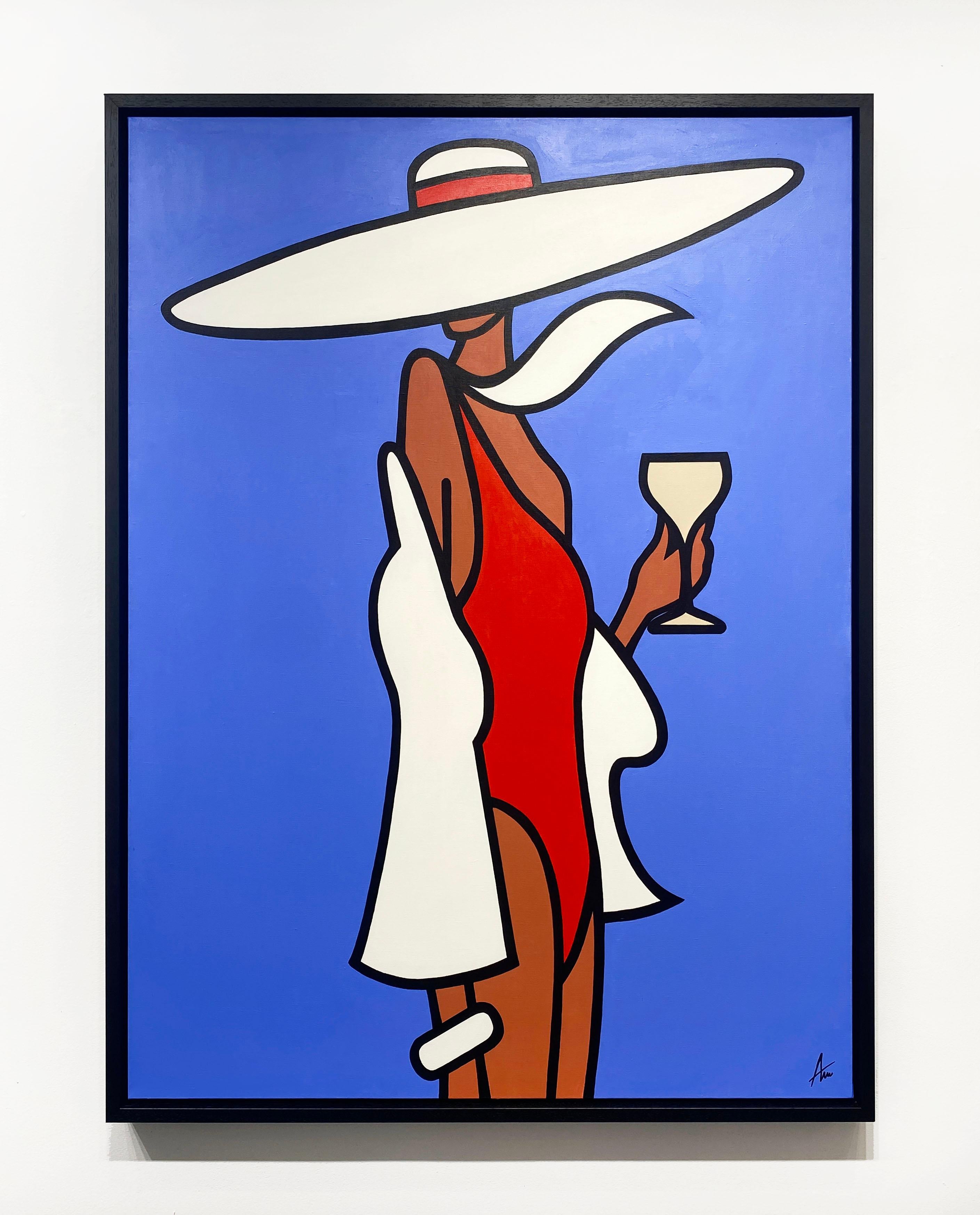 Vintage Champagne Poolside - Painting by Alan Walsh