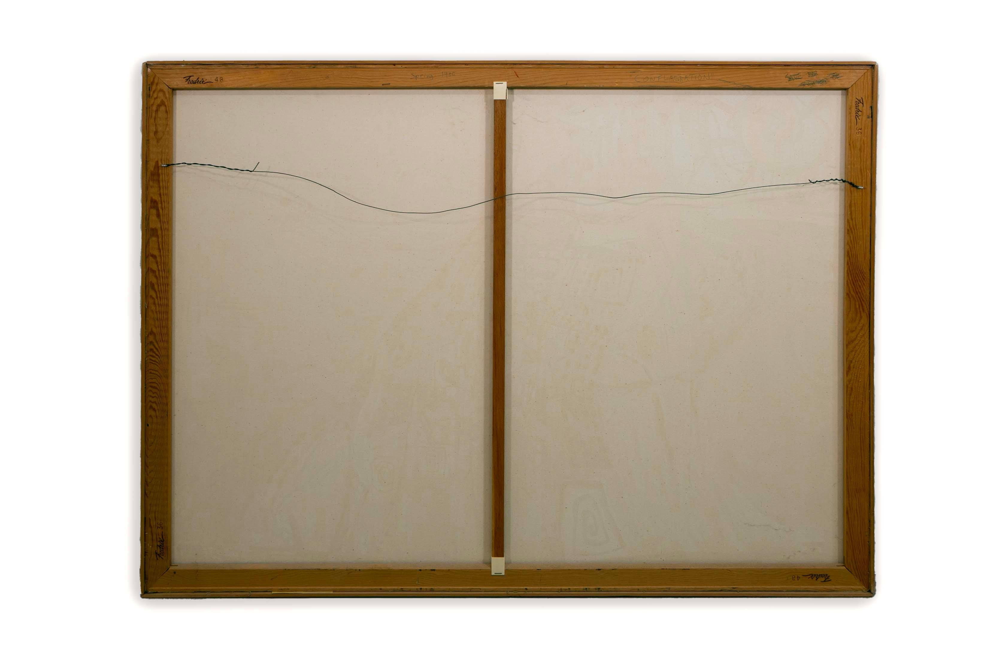 Alan Watson Conflagrazione Surrealismo astratto Pittura a olio su tela con cornice 1986 in vendita 4