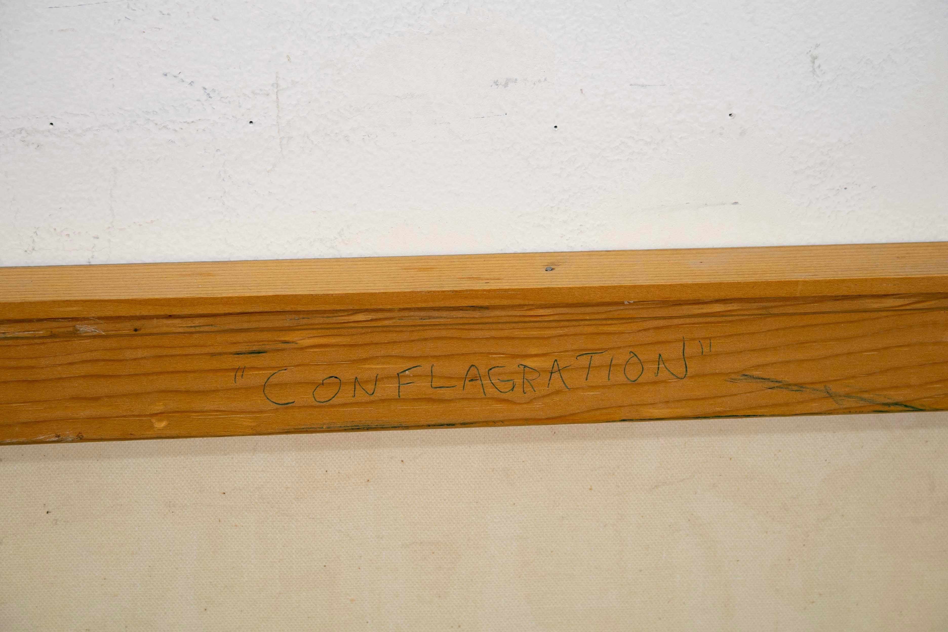 Alan Watson Conflagrazione Surrealismo astratto Pittura a olio su tela con cornice 1986 in vendita 6