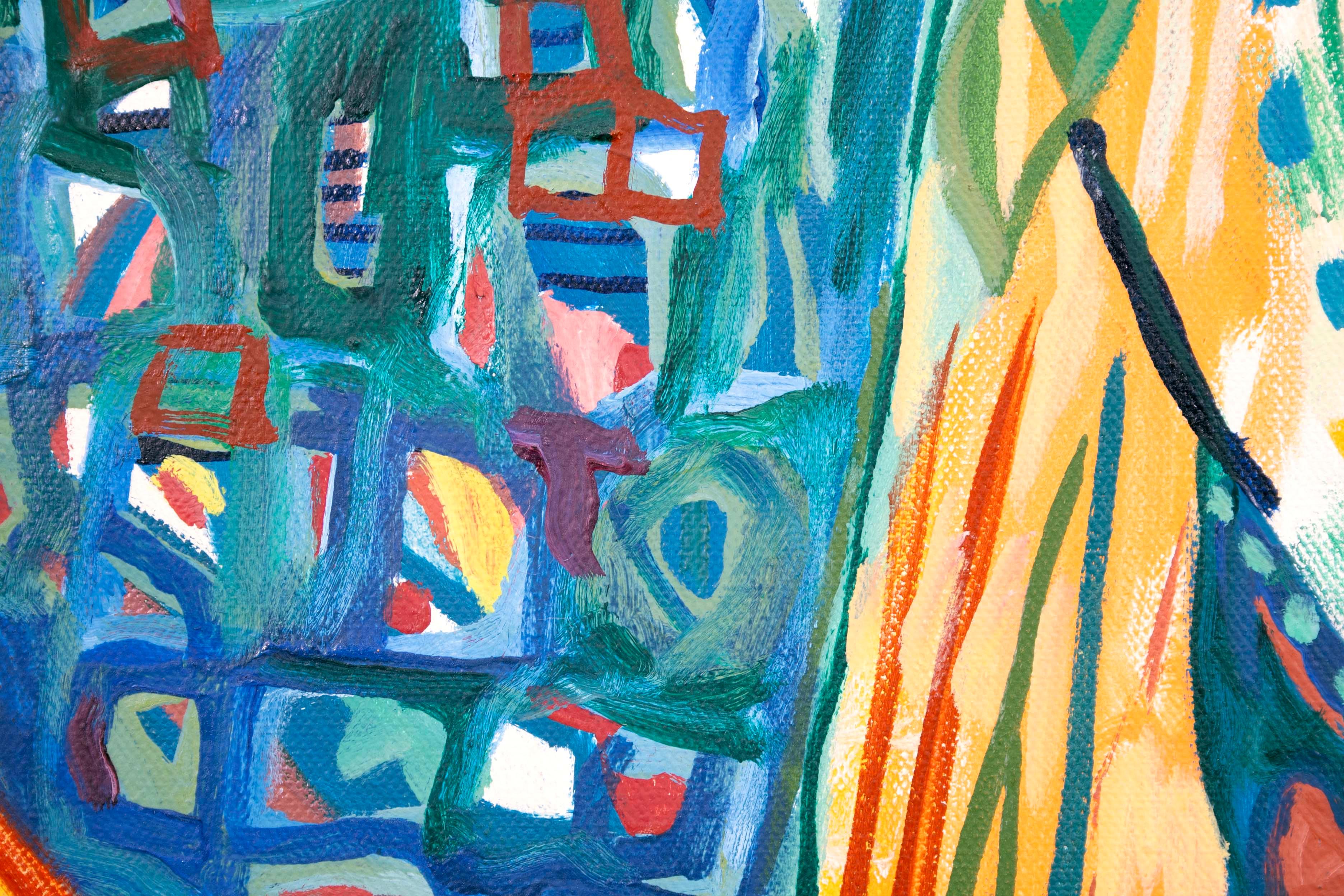 Fine XX secolo Alan Watson Conflagrazione Surrealismo astratto Pittura a olio su tela con cornice 1986 in vendita